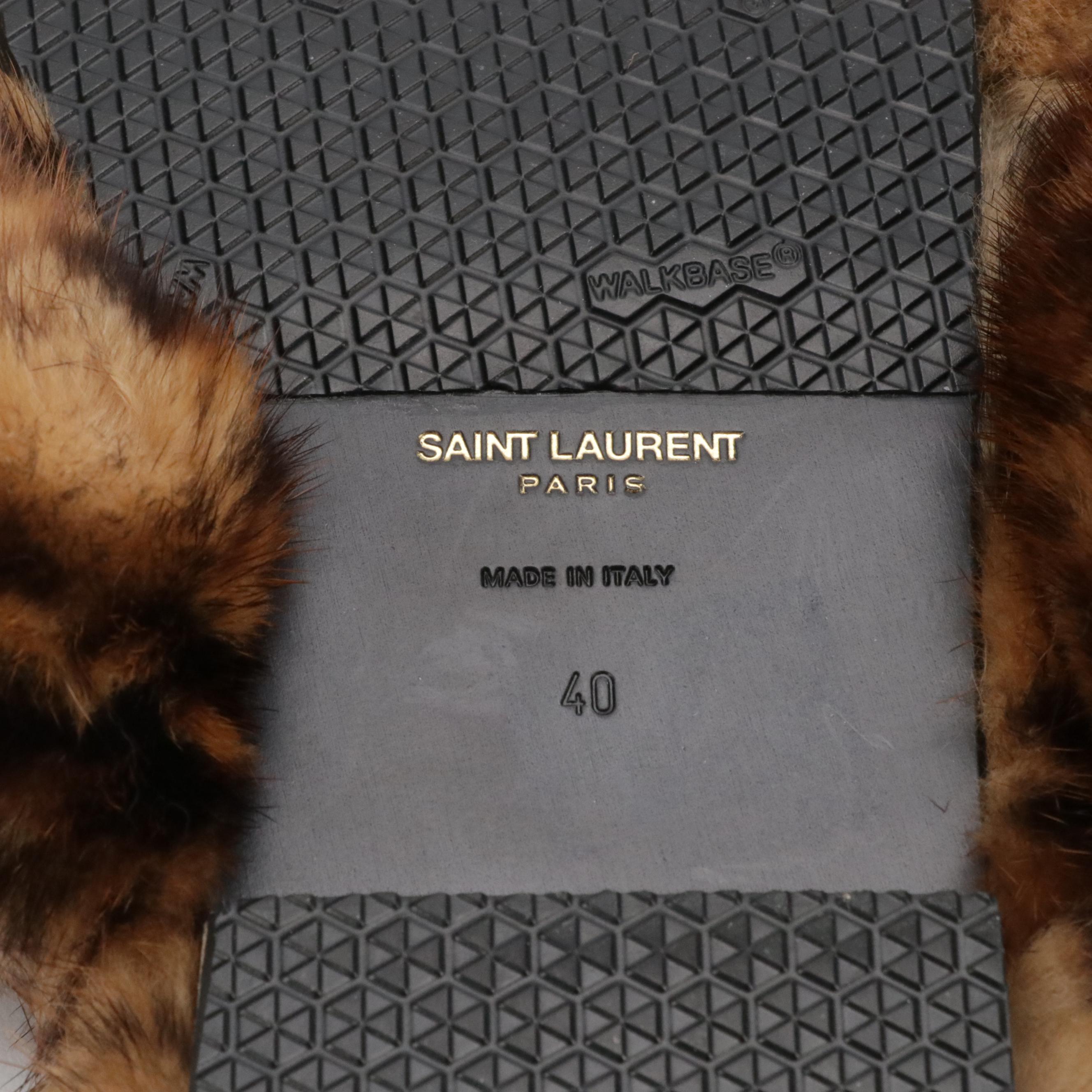 Saint Laurent Leopard Print Mink Fur Slides