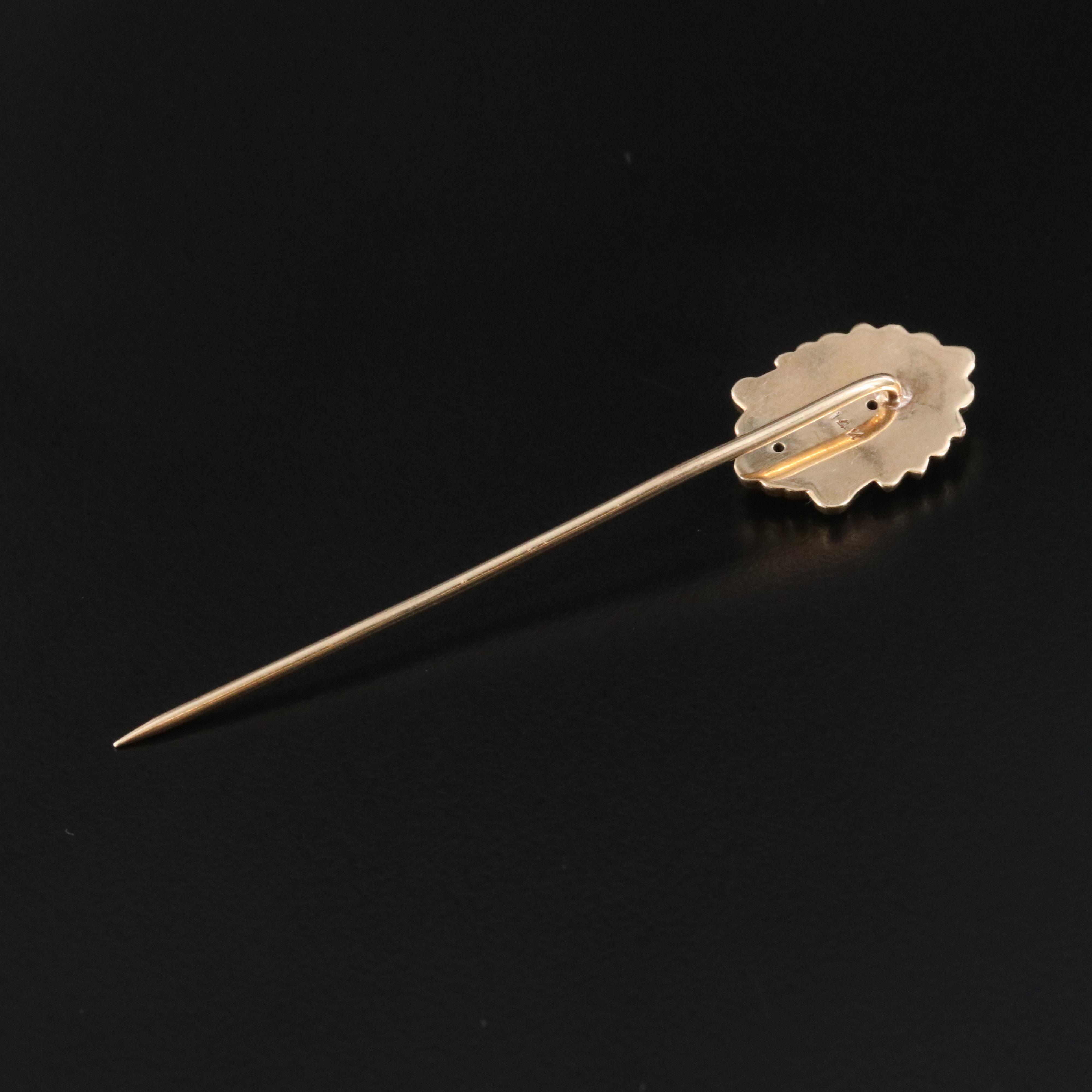 Antique 14K Diamond Enamel Indian Chief Stick Pendant