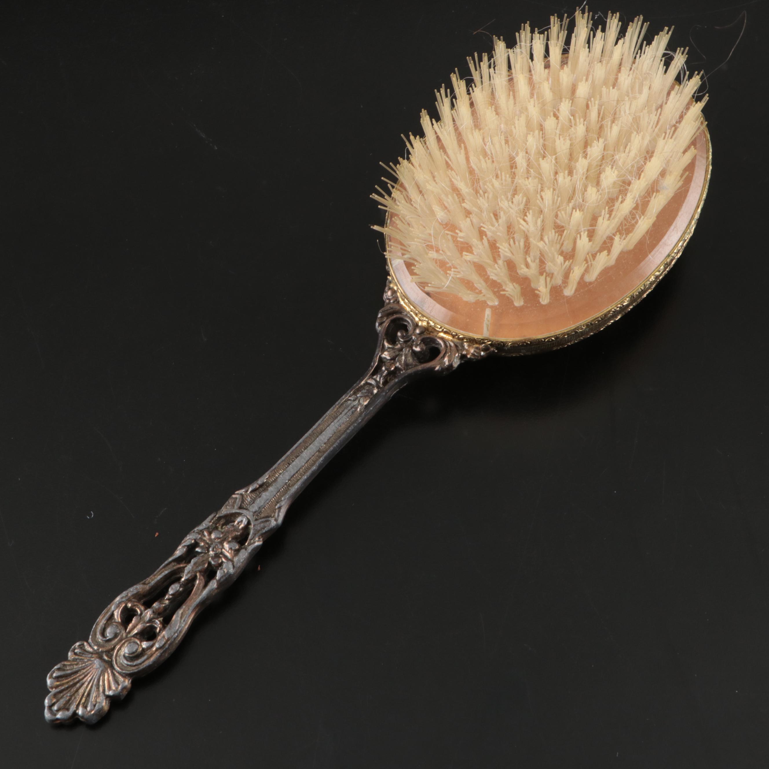 Vintage Metal Filigree Wall Mirrors and Brush with Gemlite Comb and Hand Mirror