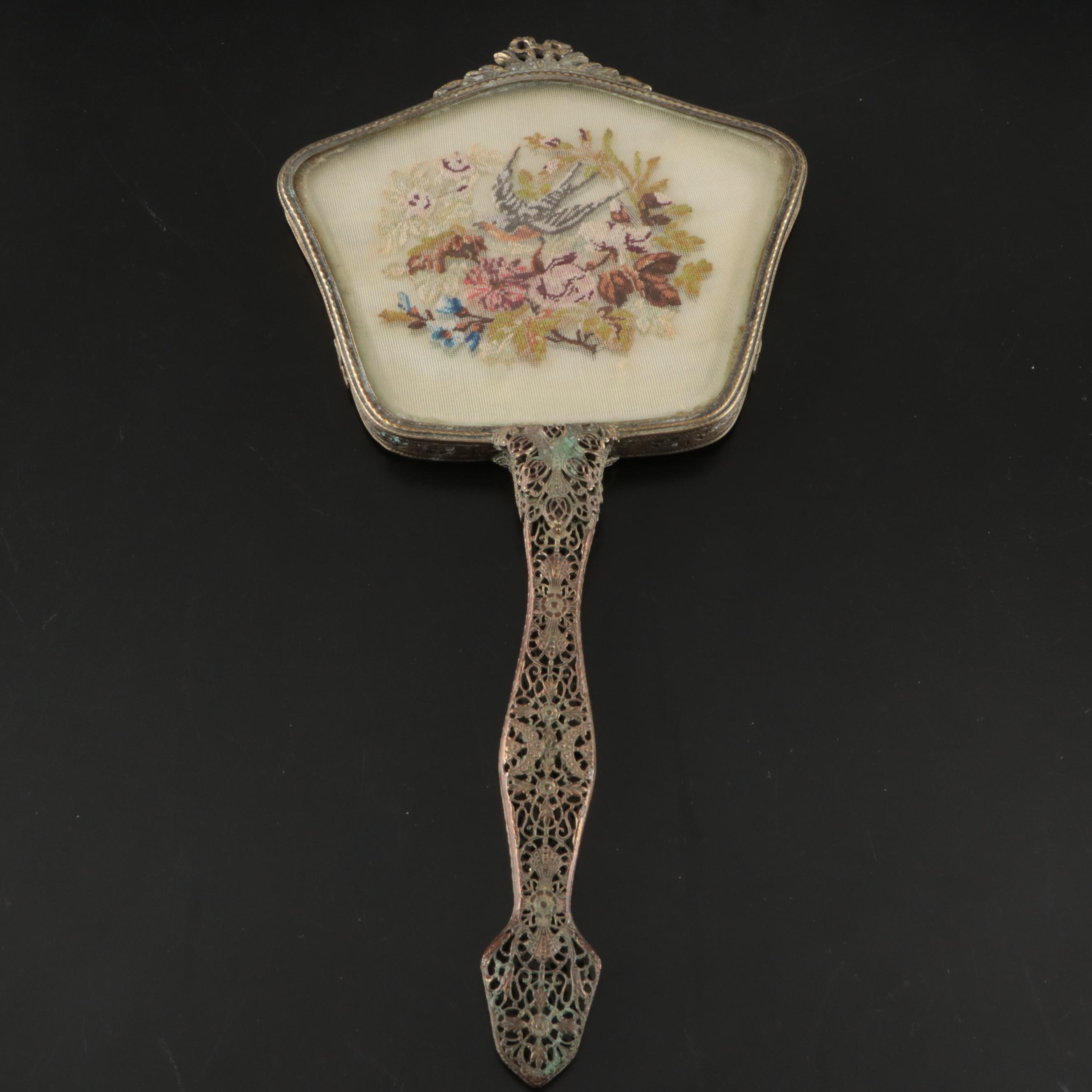 Vintage Metal Filigree Wall Mirrors and Brush with Gemlite Comb and Hand Mirror