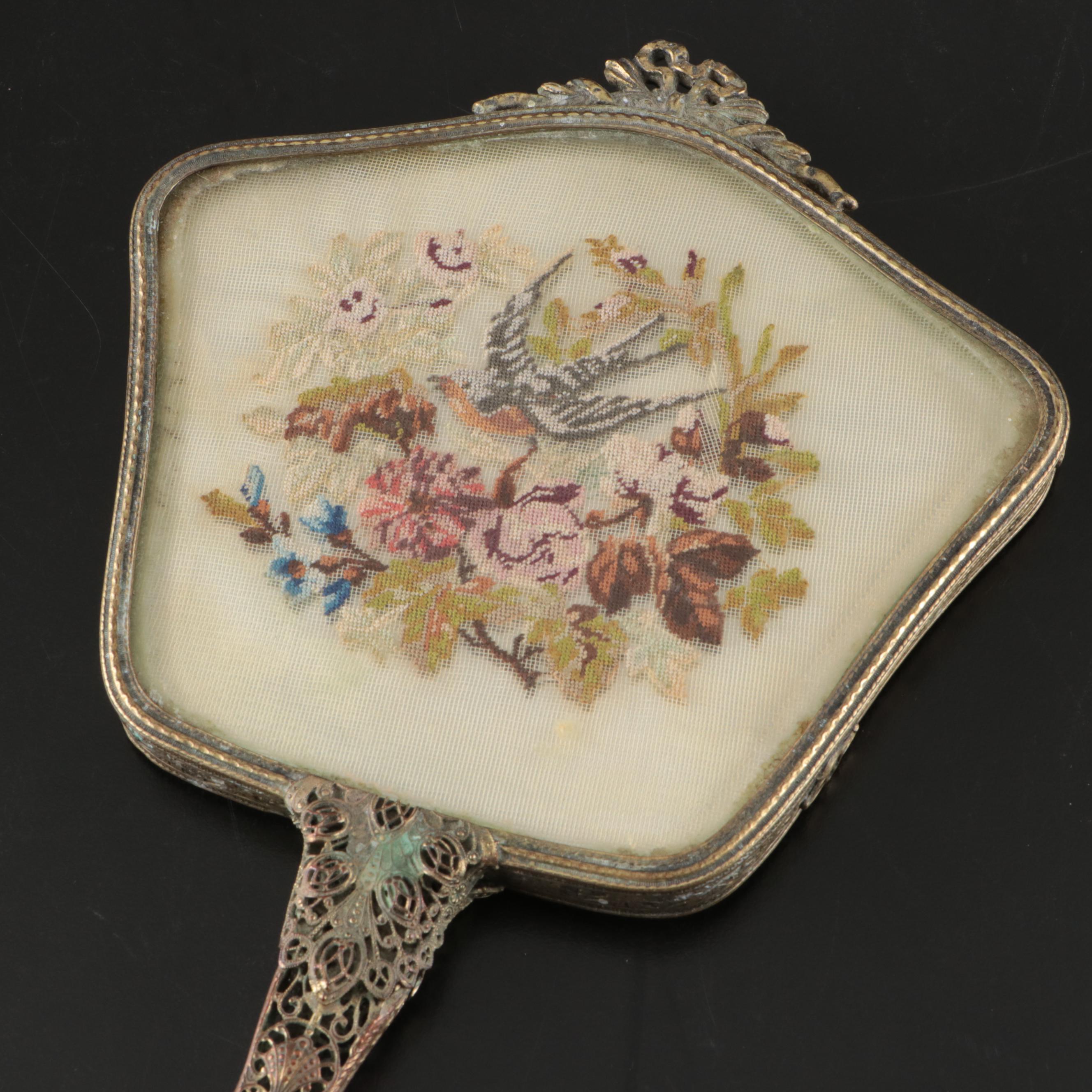 Vintage Metal Filigree Wall Mirrors and Brush with Gemlite Comb and Hand Mirror