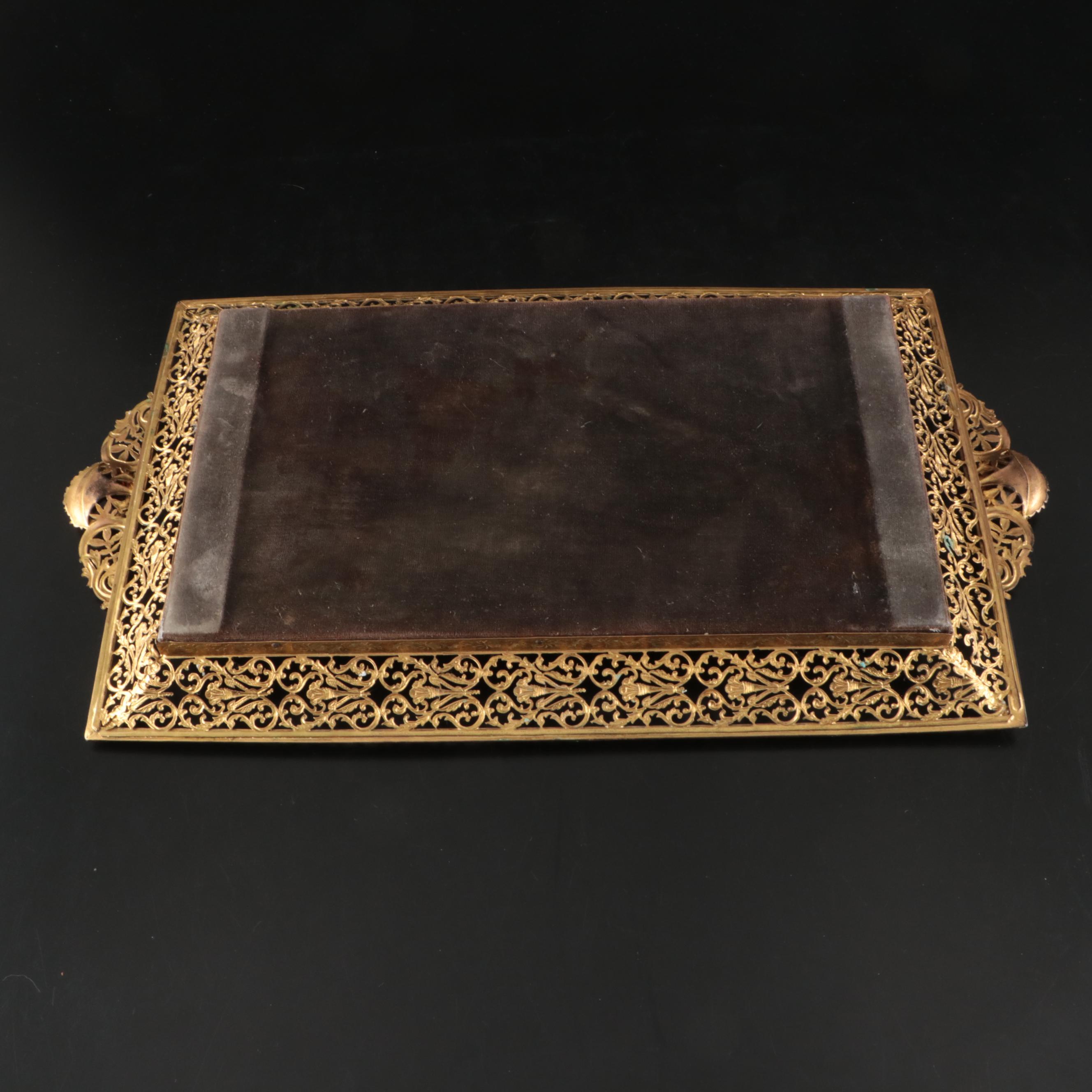 Vintage Metal Filigree Wall Mirrors and Brush with Gemlite Comb and Hand Mirror