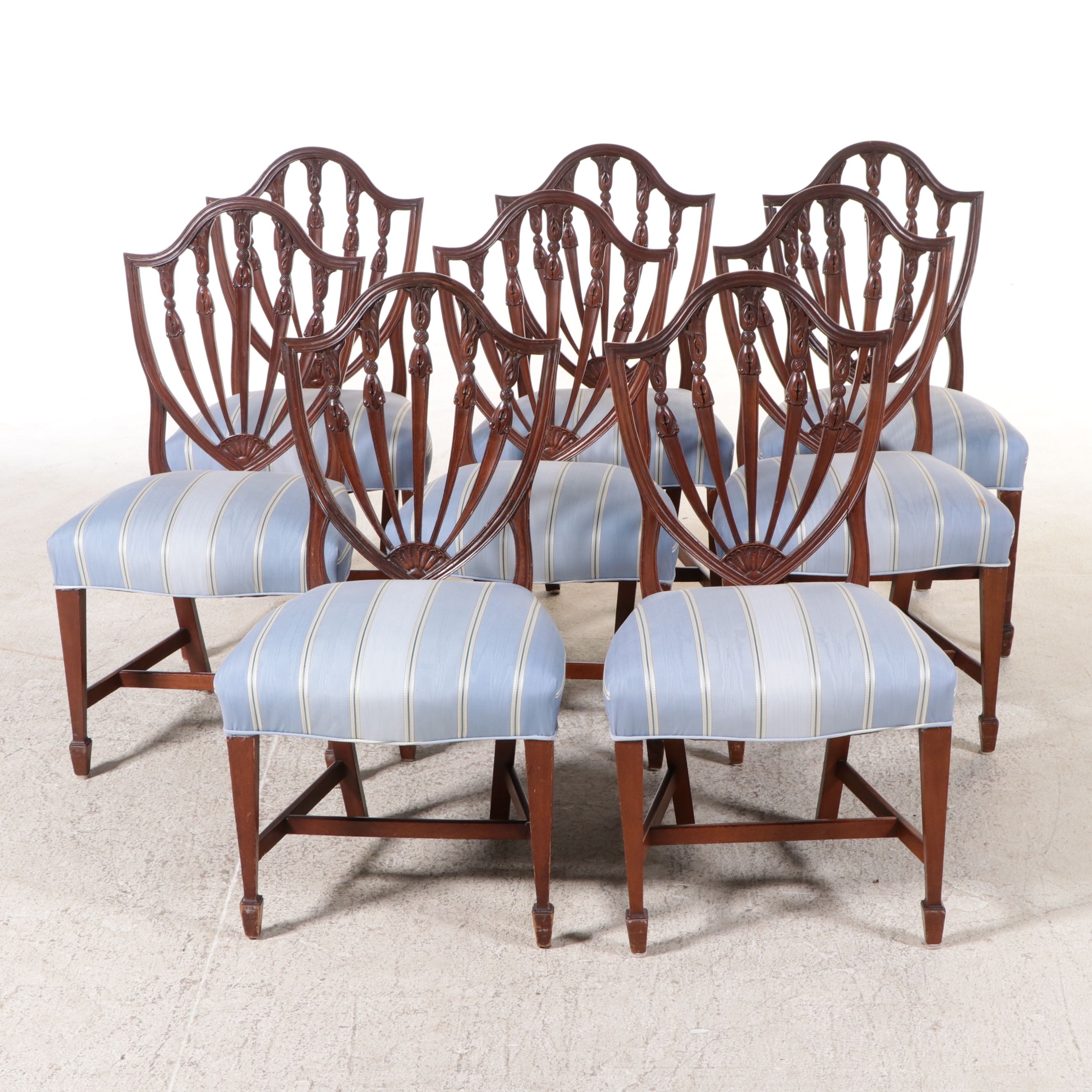Set of Eight Hepplewhite Style Mahogany Shield Back Chairs, 20th Century