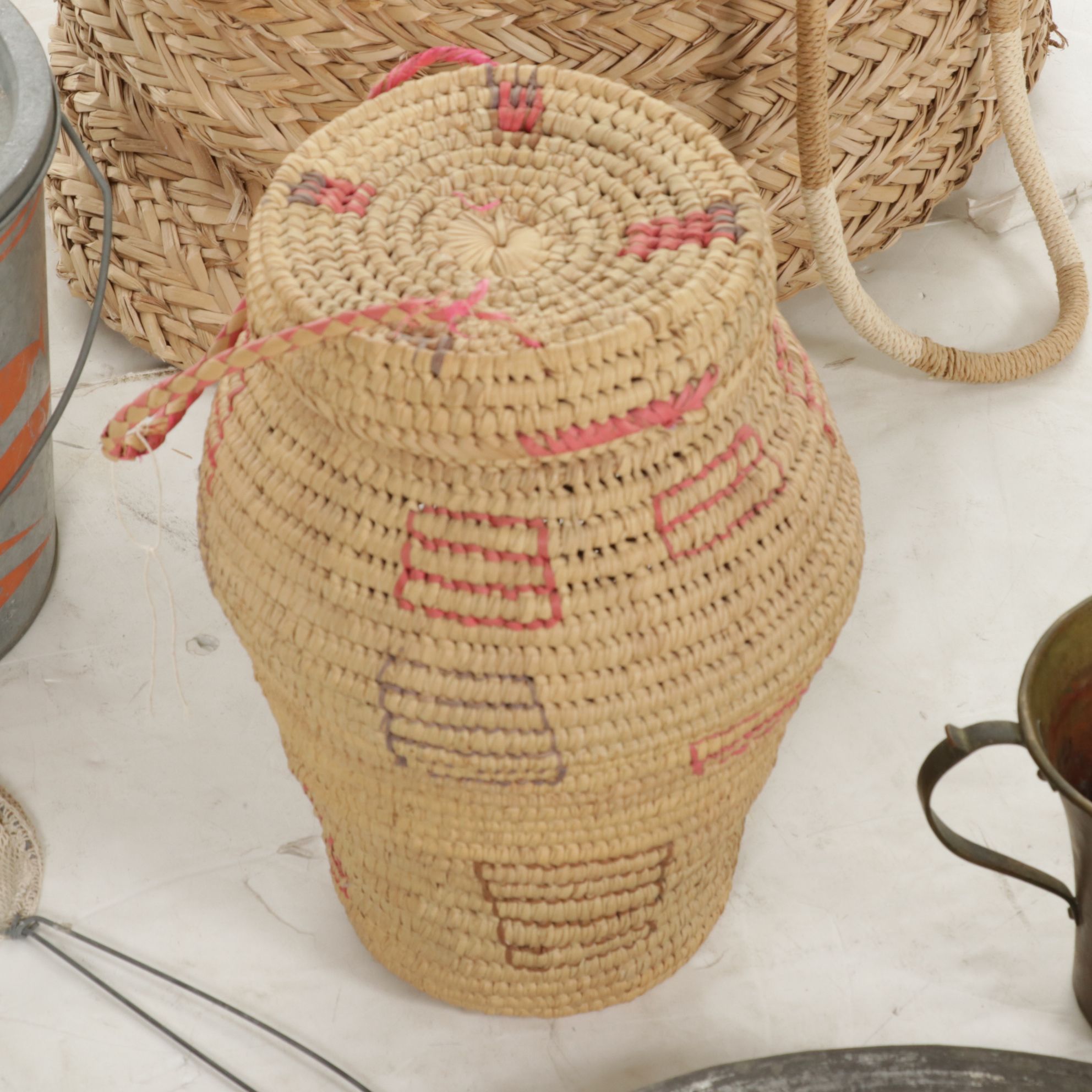 Woven Rattan Baskets, Copper Skillet & More