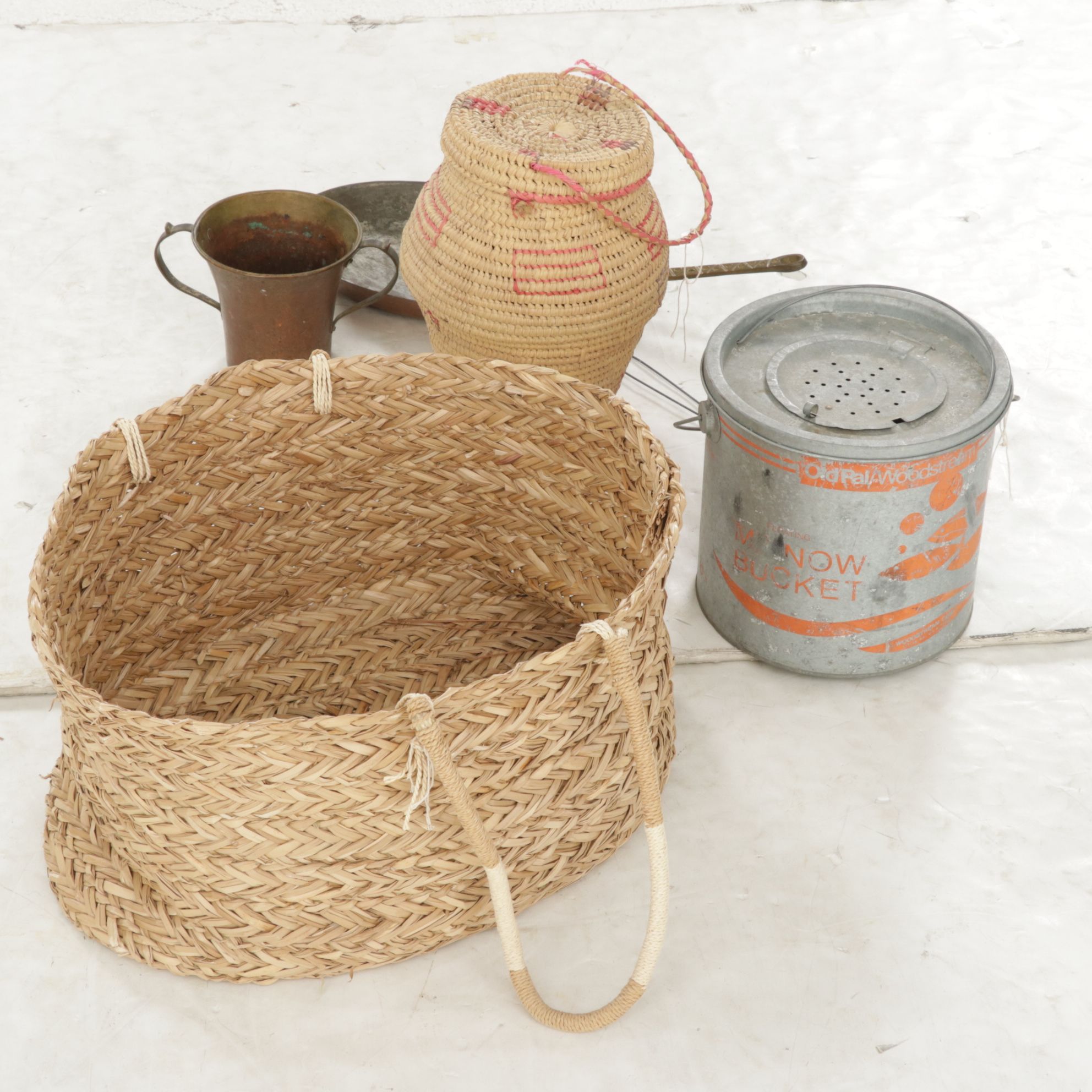 Woven Rattan Baskets, Copper Skillet & More