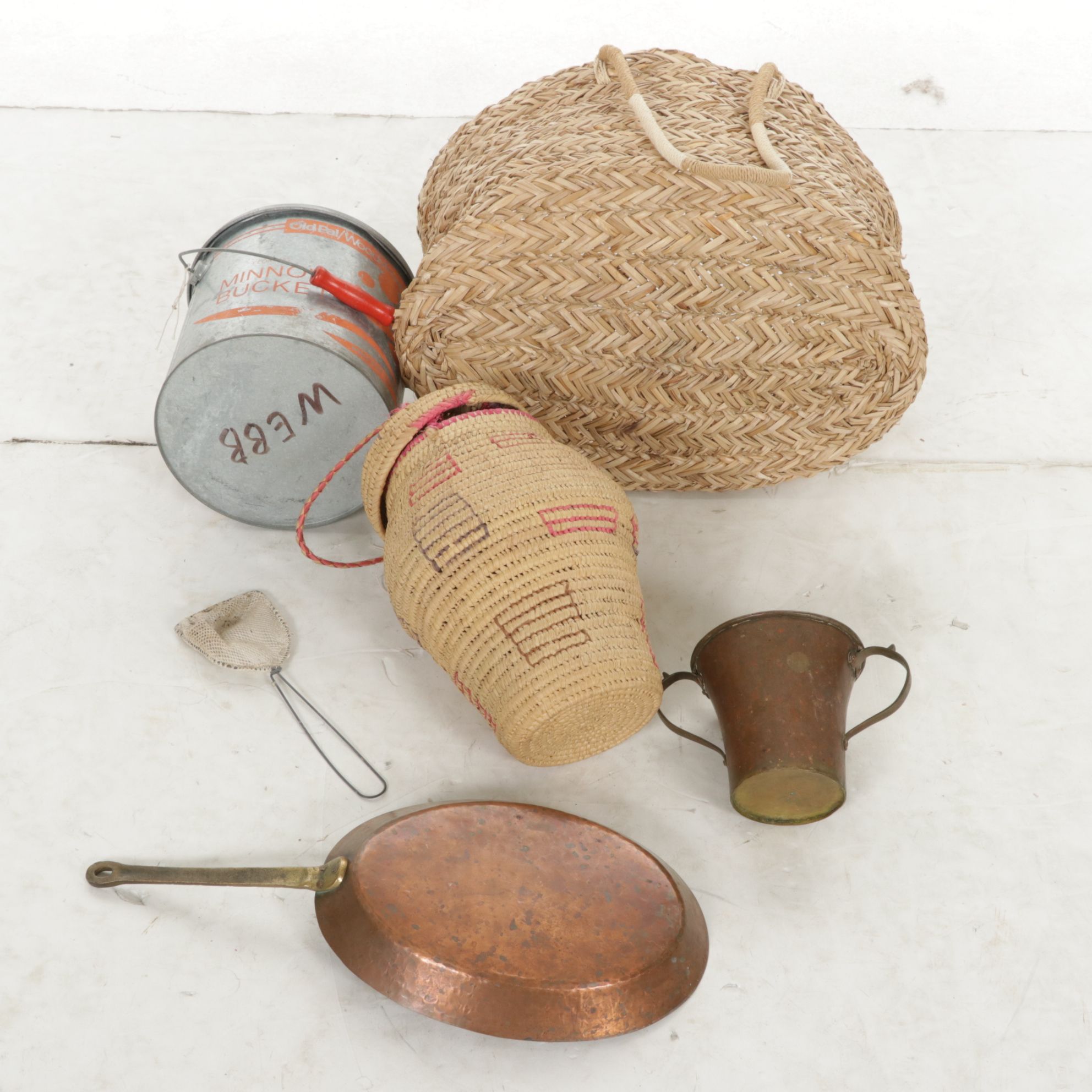 Woven Rattan Baskets, Copper Skillet & More