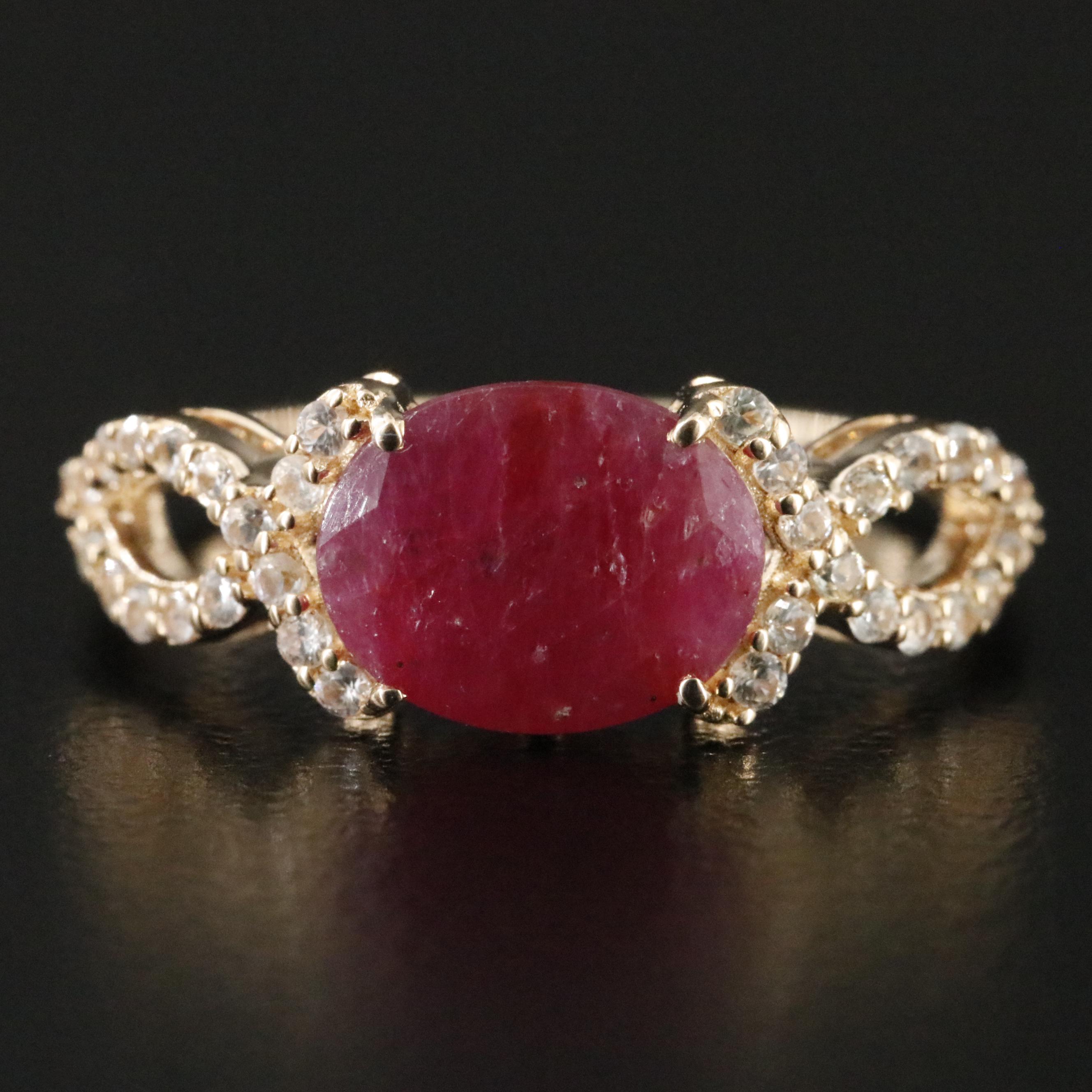 14K Filled Corundum and White Sapphire Ring