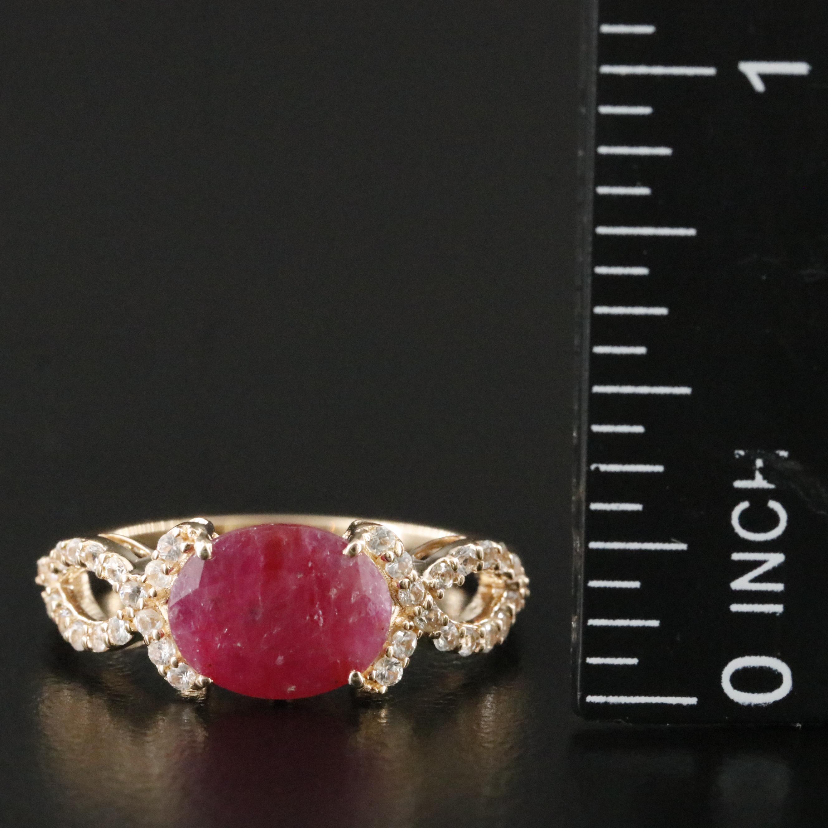 14K Filled Corundum and White Sapphire Ring
