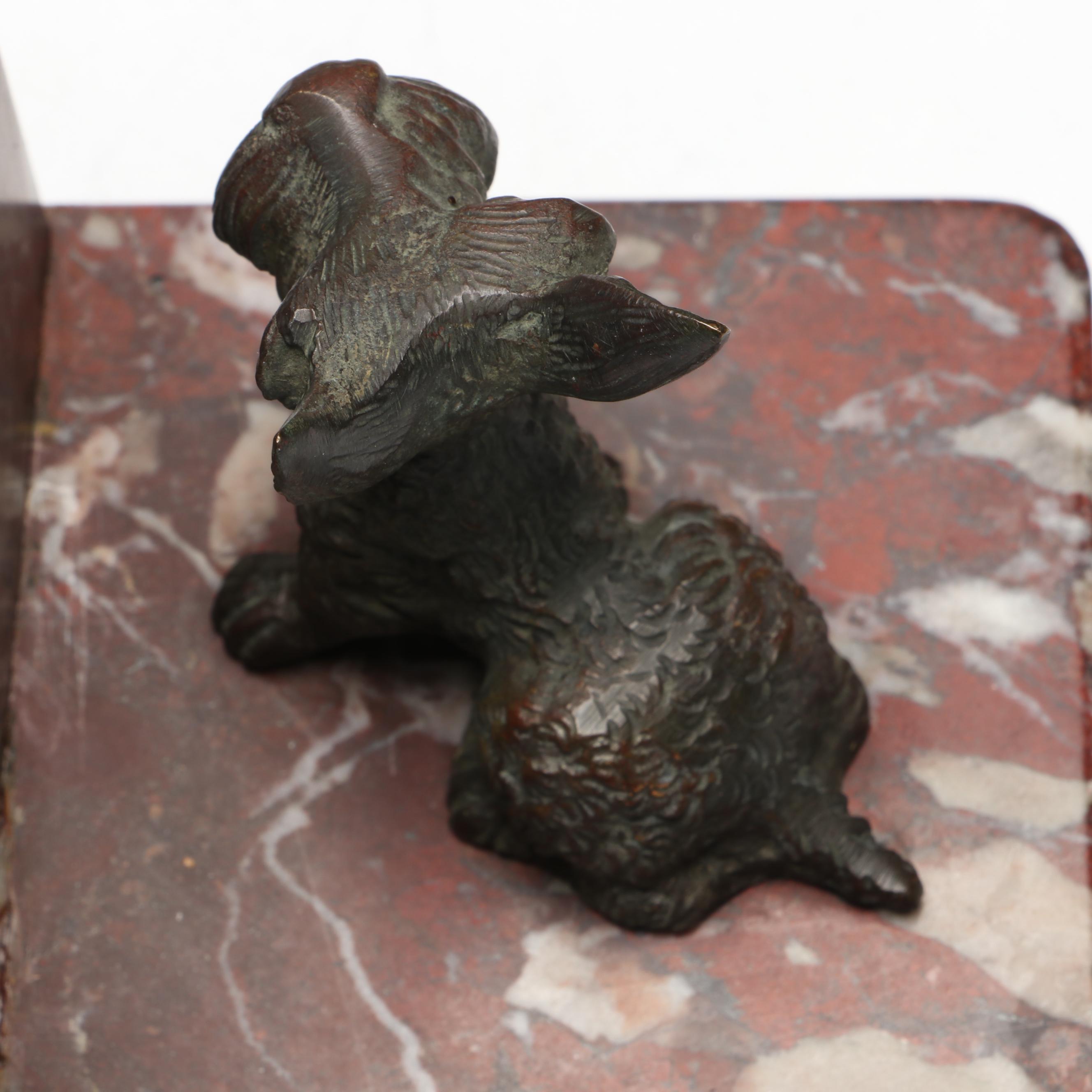 Bronzed Metal Scottie Dog on Marble Bookend
