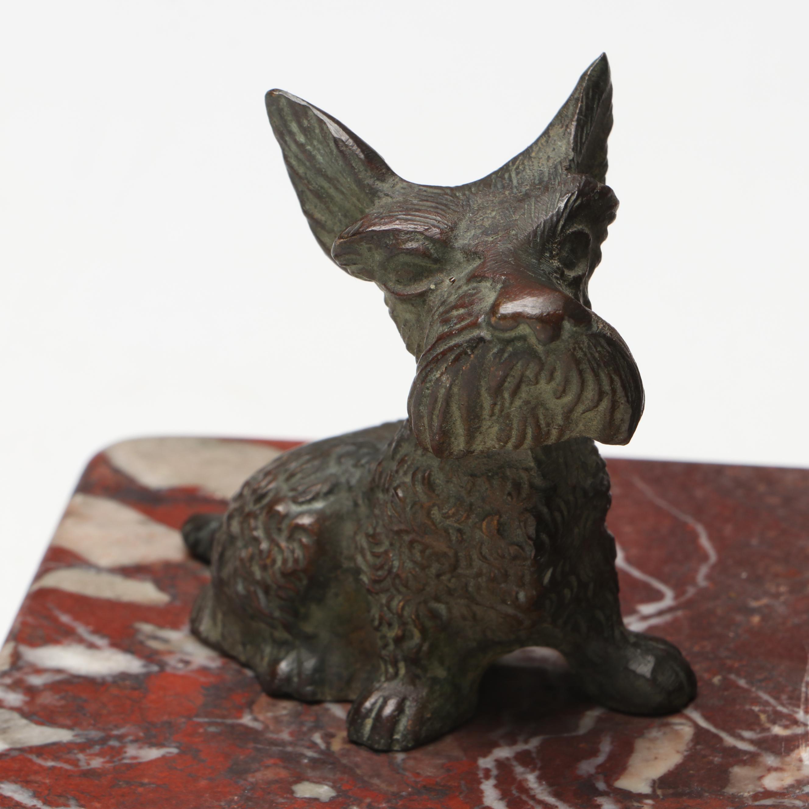 Bronzed Metal Scottie Dog on Marble Bookend