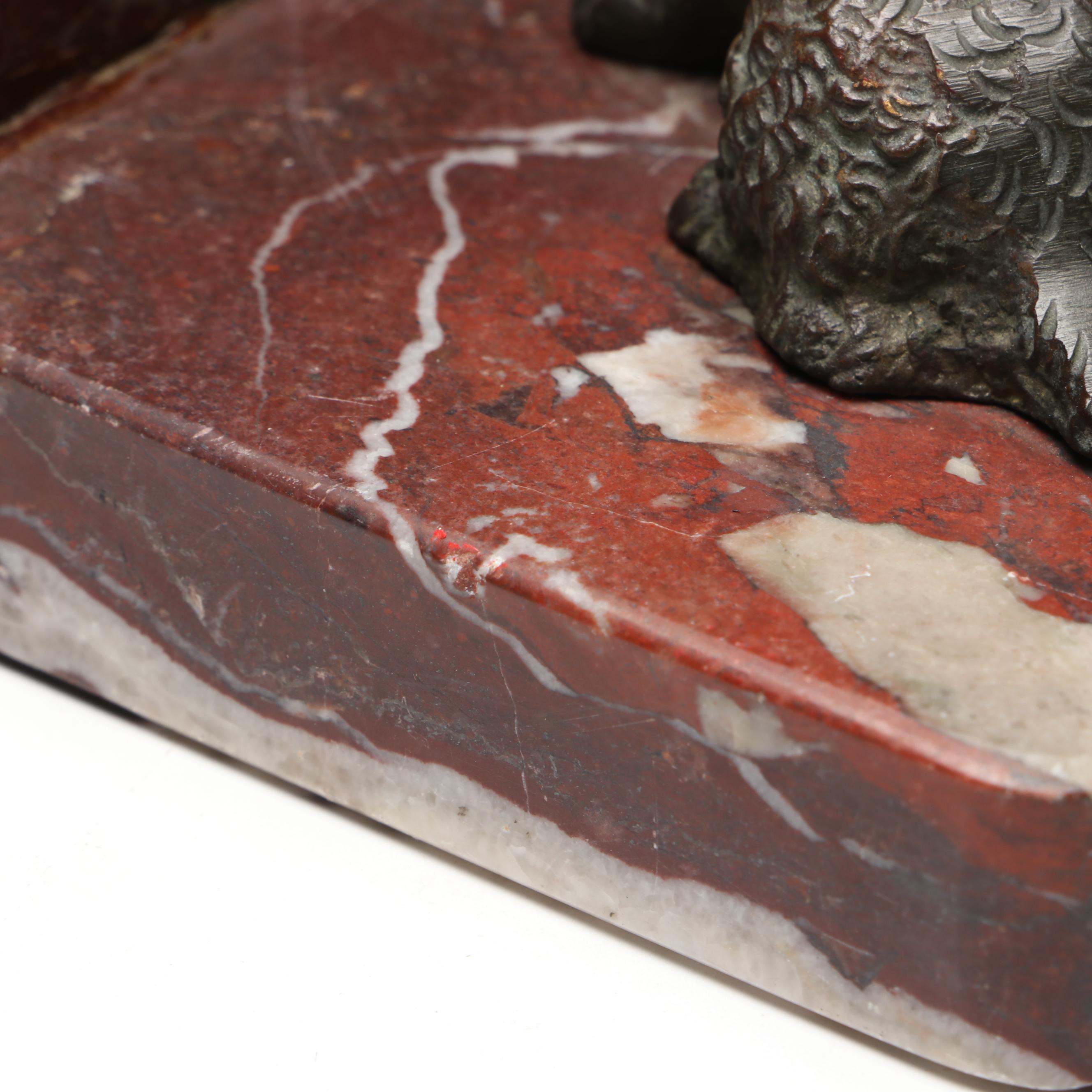 Bronzed Metal Scottie Dog on Marble Bookend