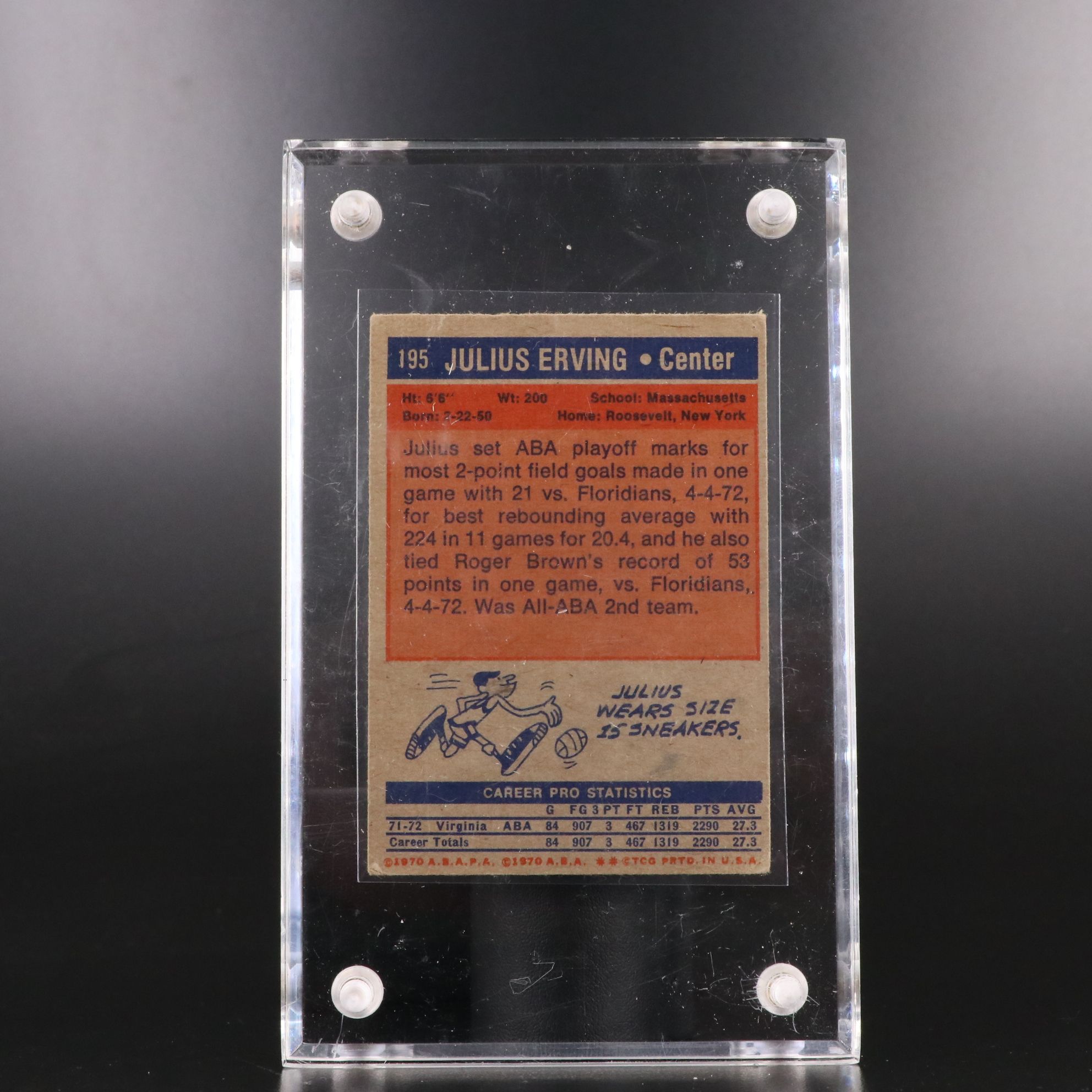 1972 Topps Julius Erving Virginia Squires Rookie Basketball Card