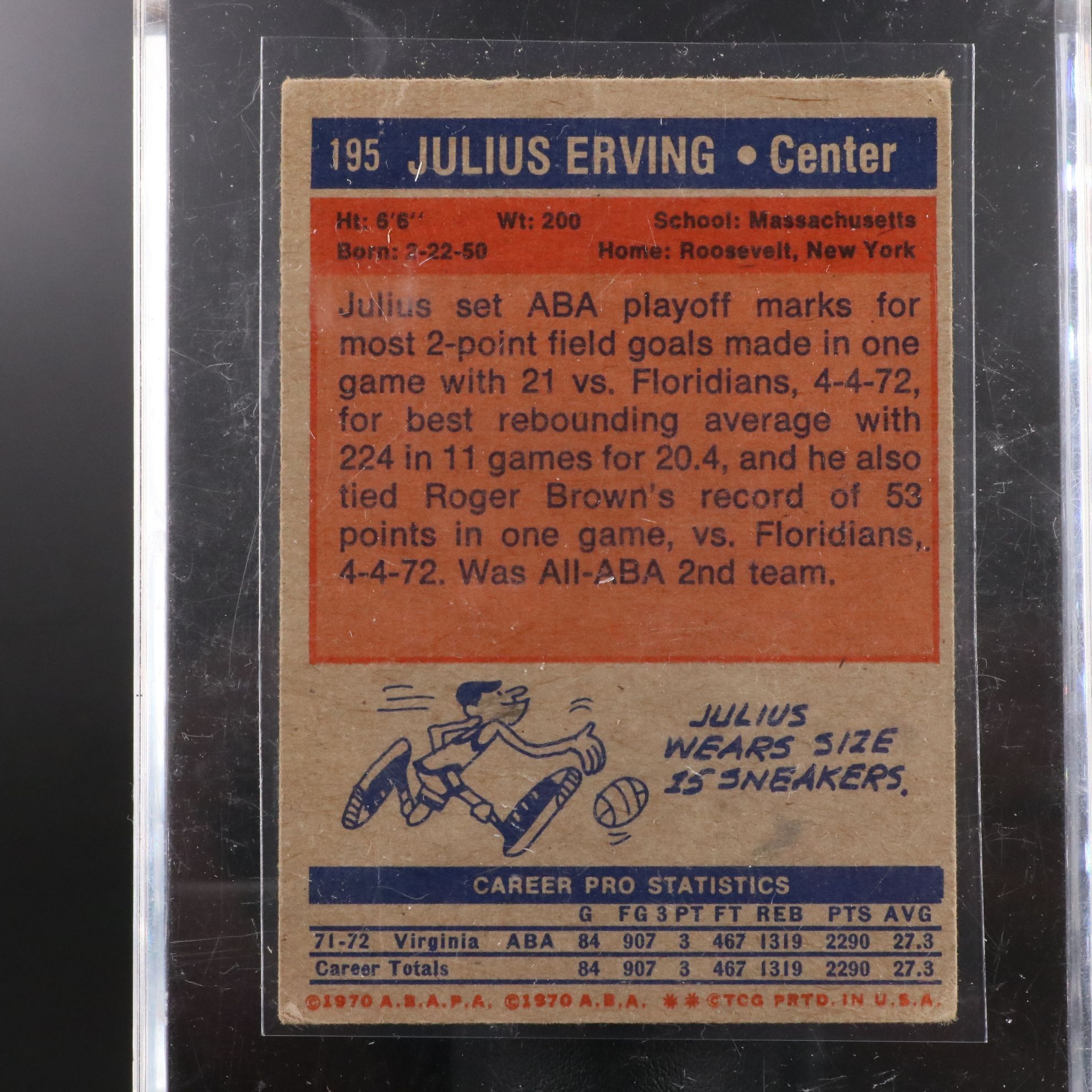 1972 Topps Julius Erving Virginia Squires Rookie Basketball Card