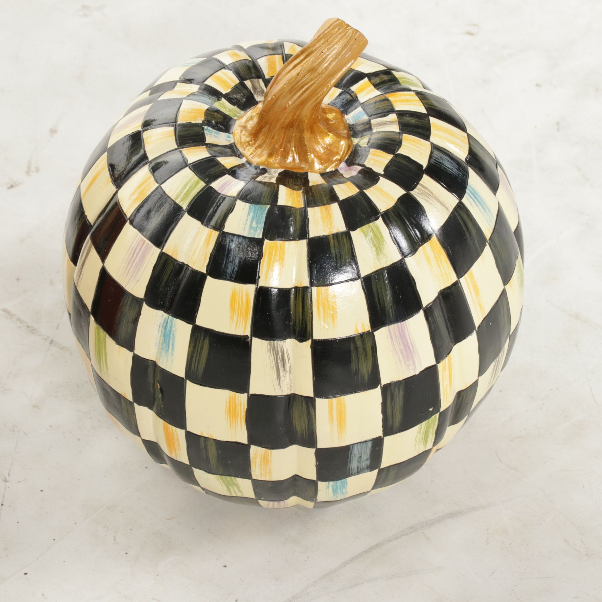 MacKenzie-Childs Courtly Check and Orange Stripe Centerpiece Pumpkins
