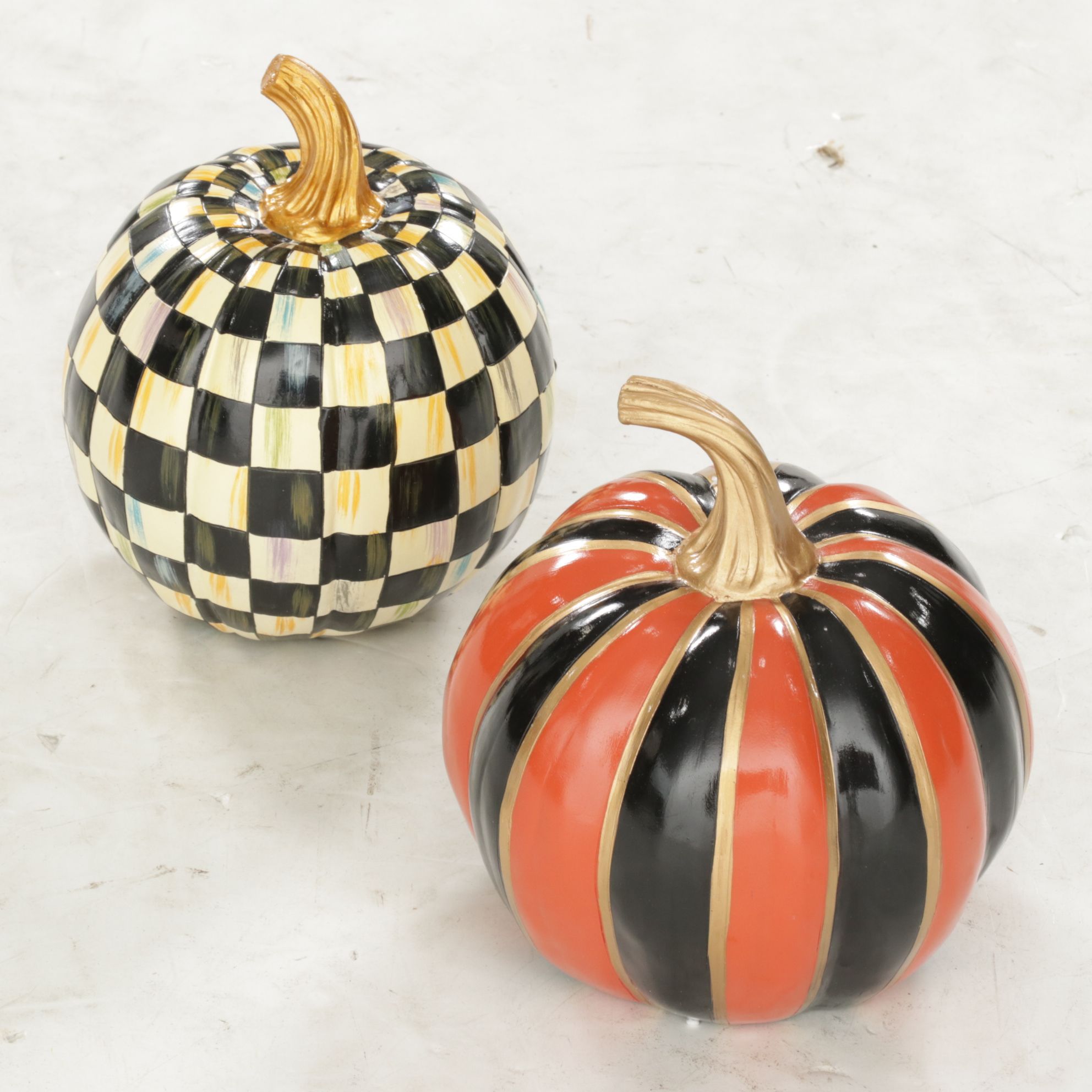 MacKenzie-Childs Courtly Check and Orange Stripe Centerpiece Pumpkins