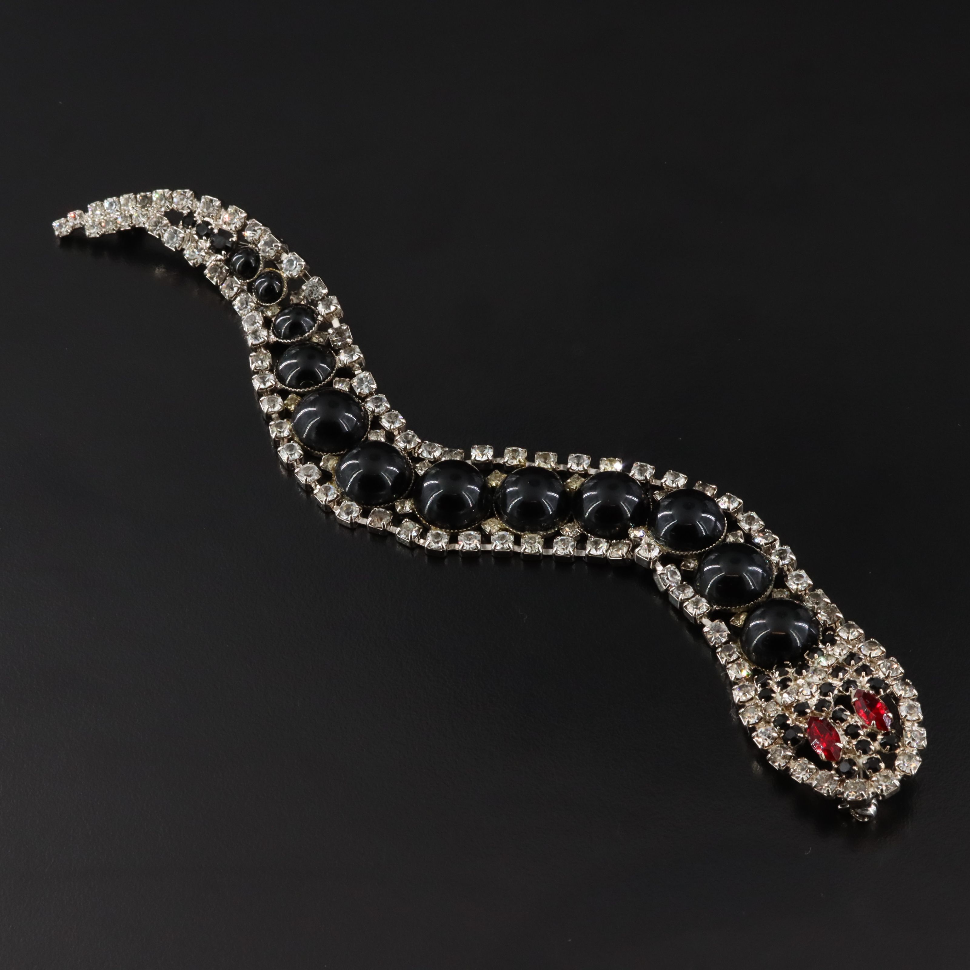 Rhinestone and Glass Snake Brooch