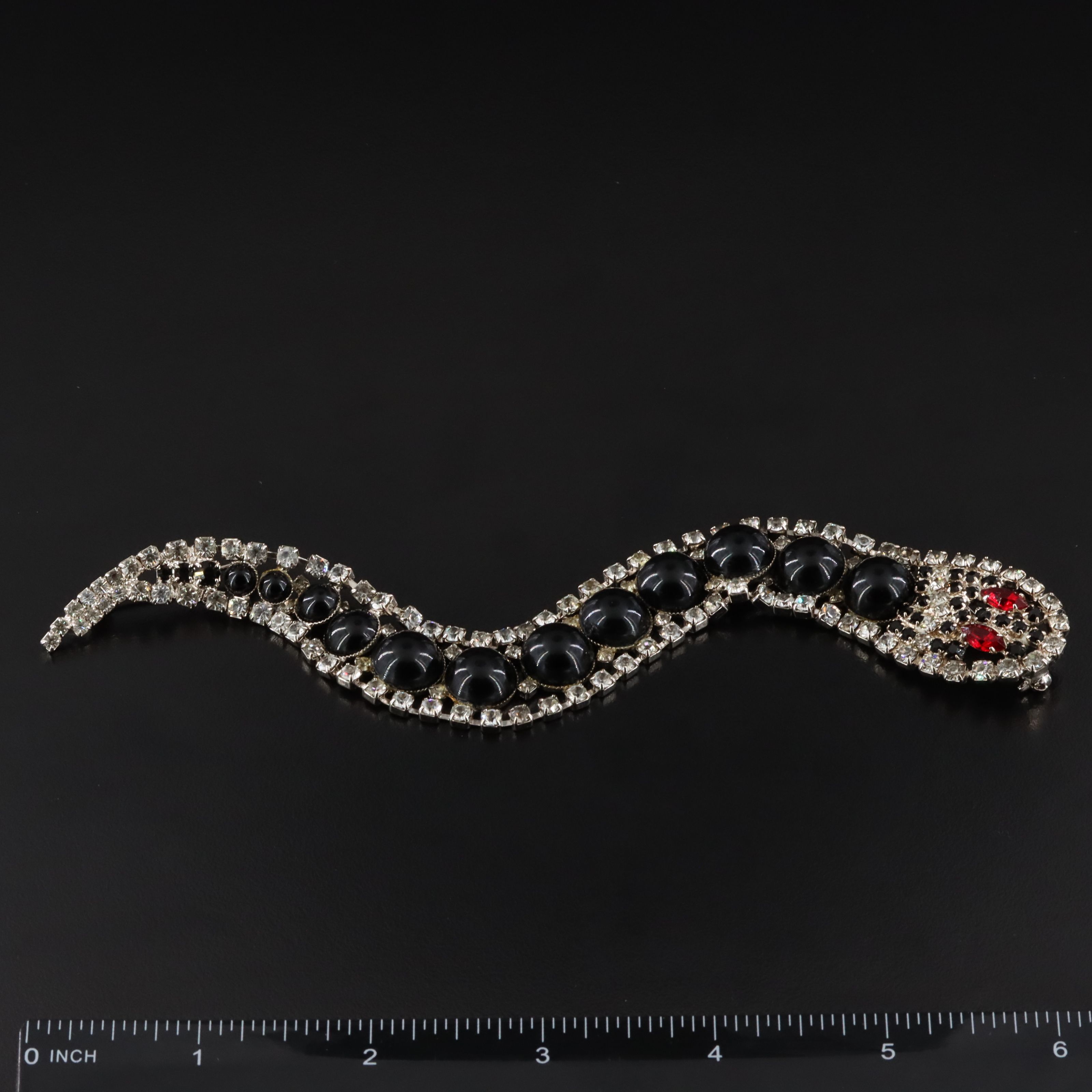 Rhinestone and Glass Snake Brooch