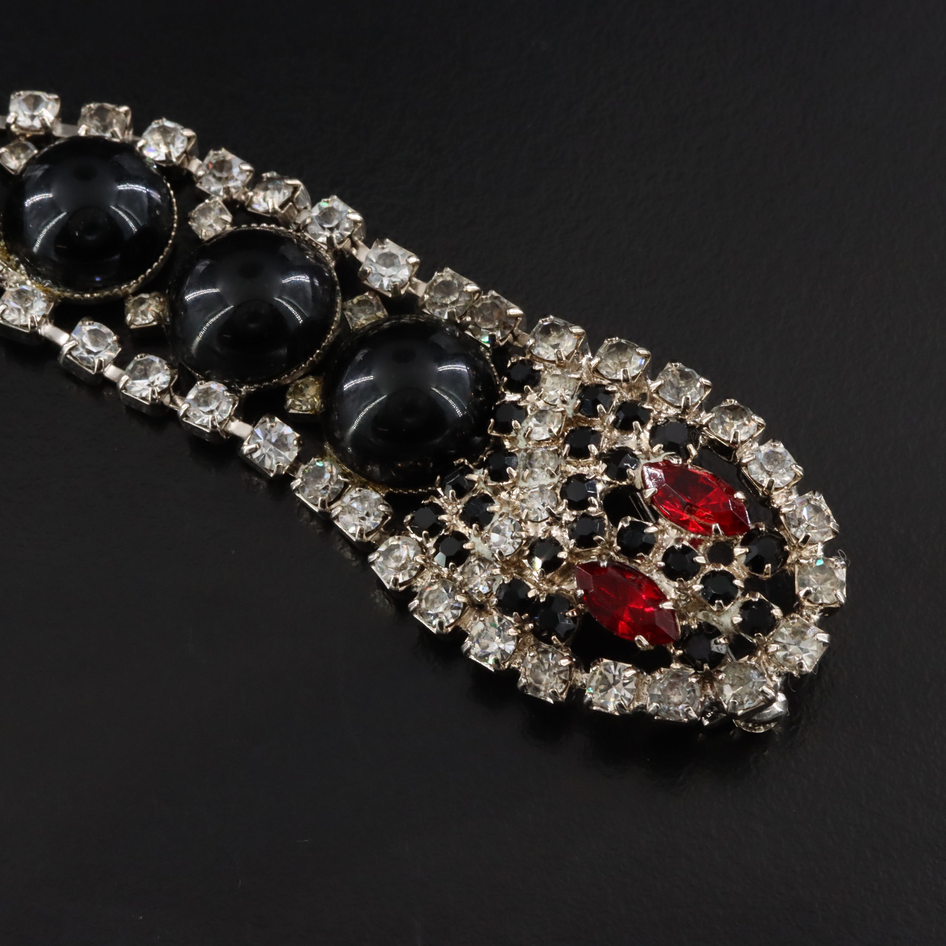 Rhinestone and Glass Snake Brooch