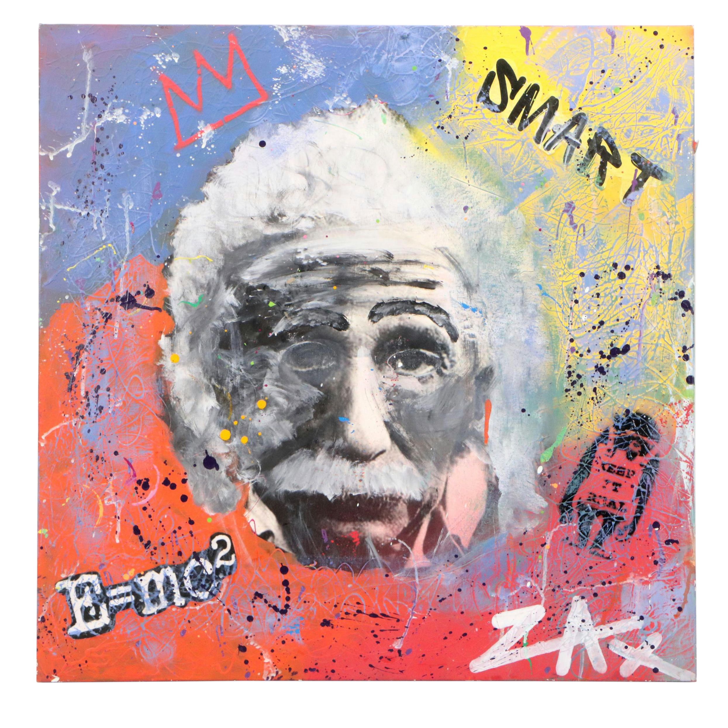 E.M. Zax Mixed Media Abstract Composition of Albert Einstein