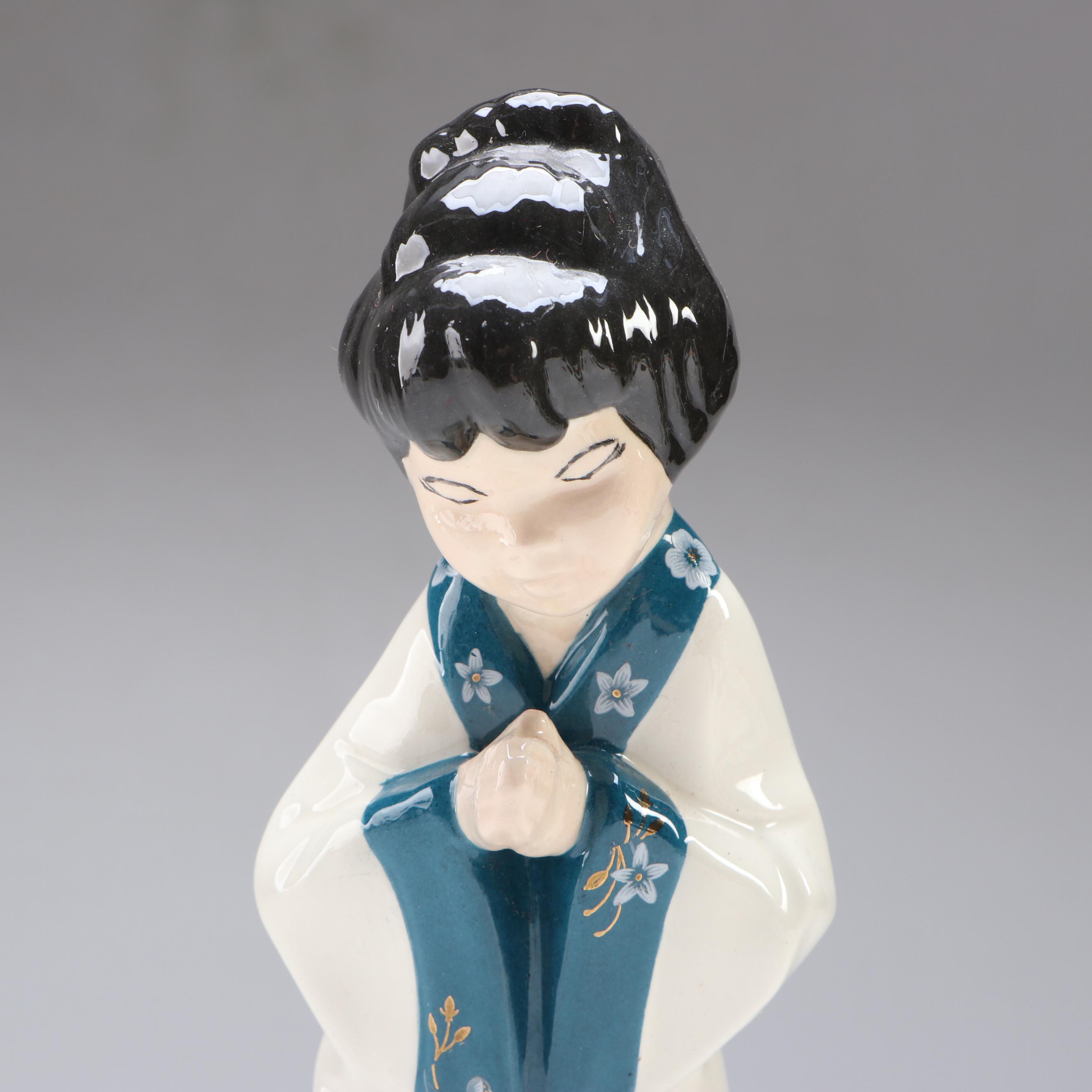 Asian Style Bowing Lady Ceramic Figurine