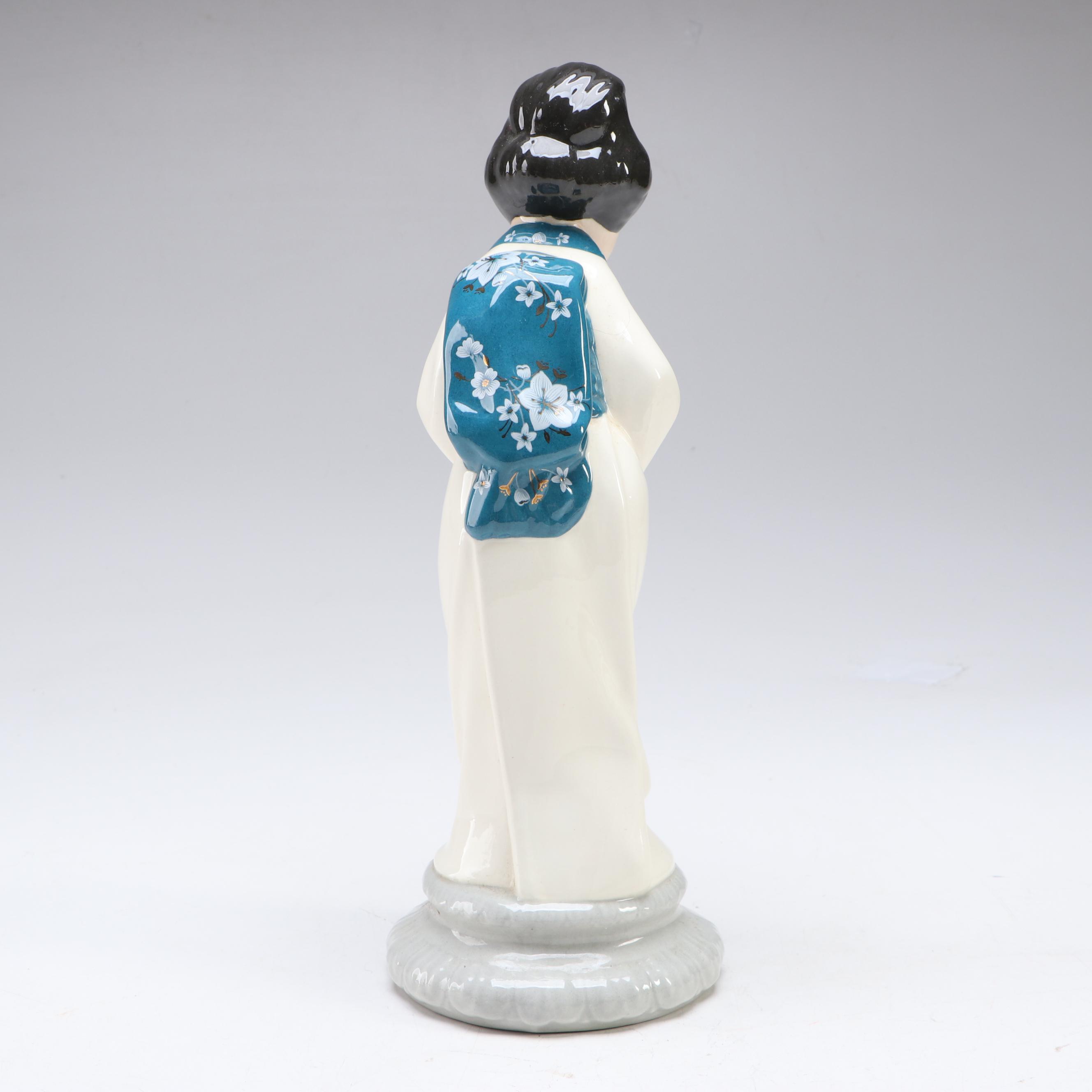 Asian Style Bowing Lady Ceramic Figurine