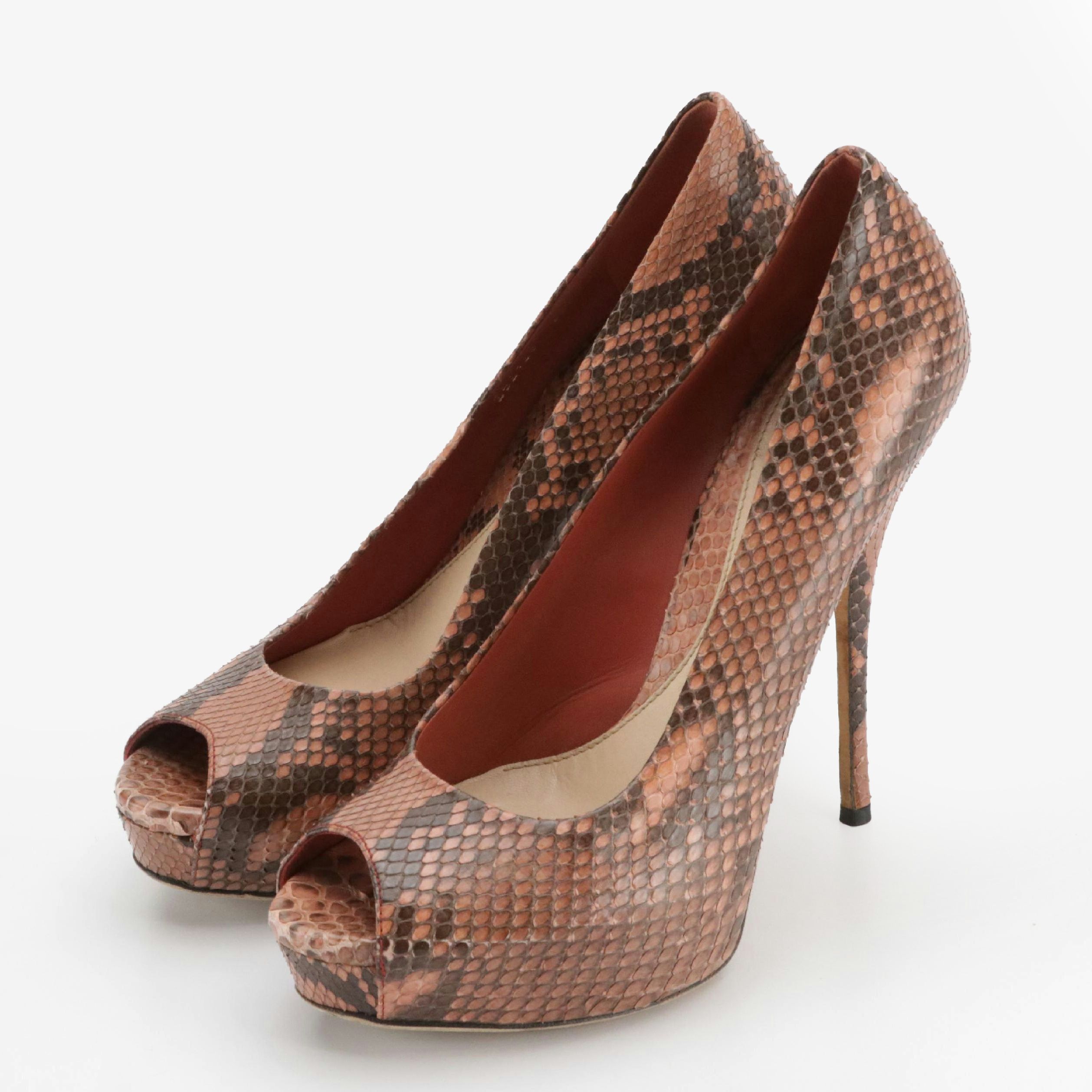Gucci Python Leather Platform Peep-Toe Pumps