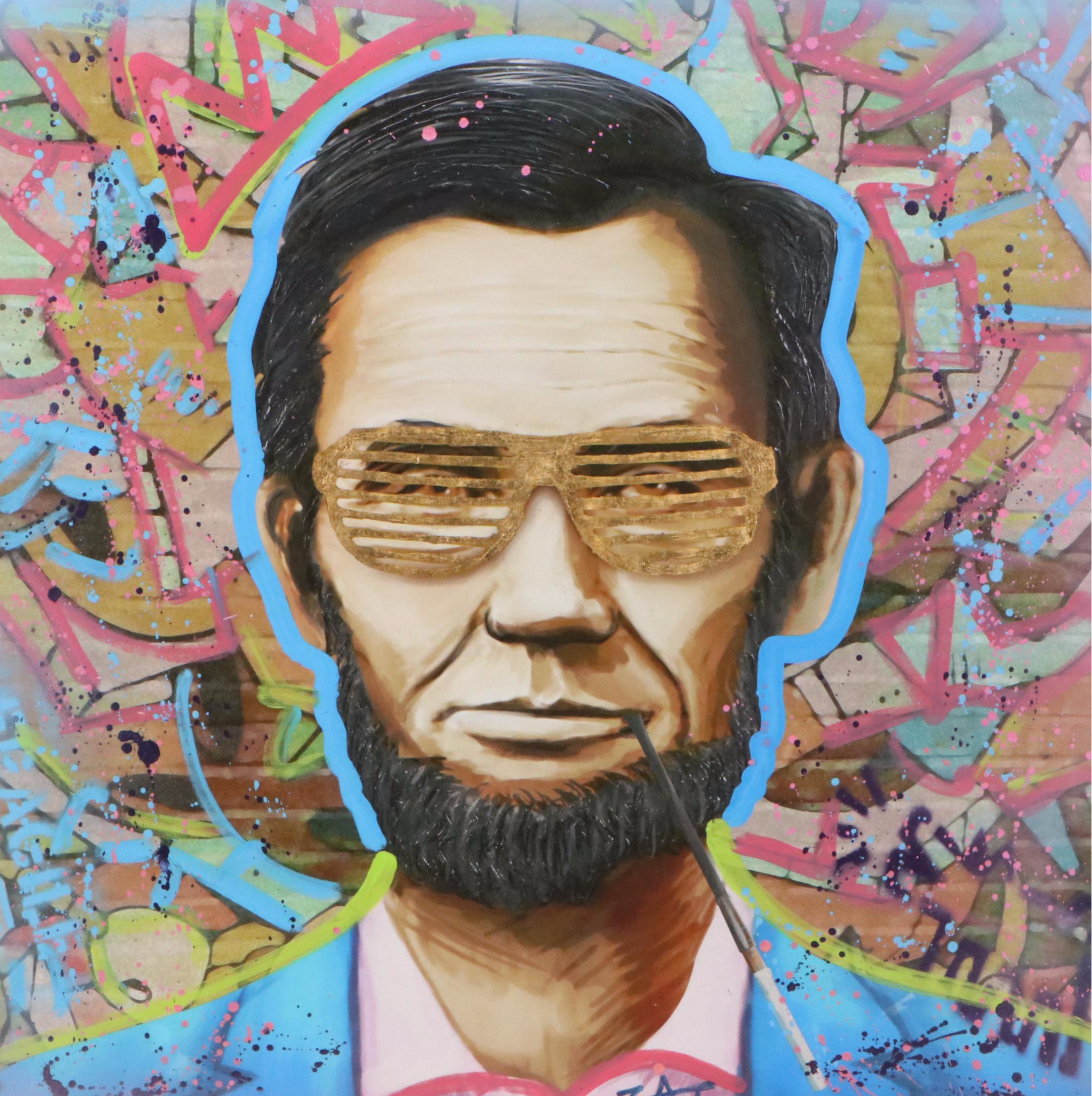 E.M. Zax Mixed Media Abstract Composition of Abraham Lincoln