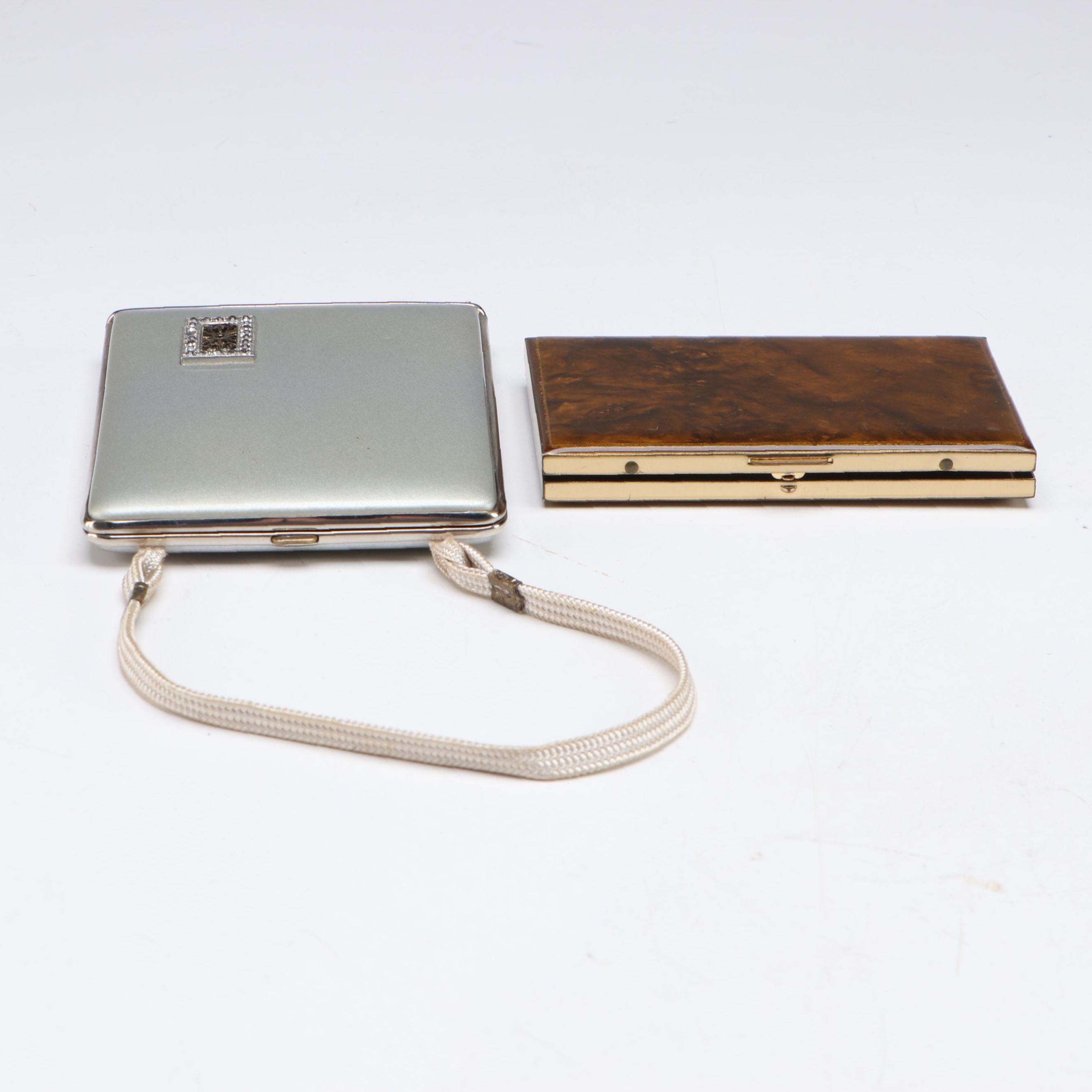Mondaine Compact with Faux Tortoise Cigarette Case, Mid-20th Century