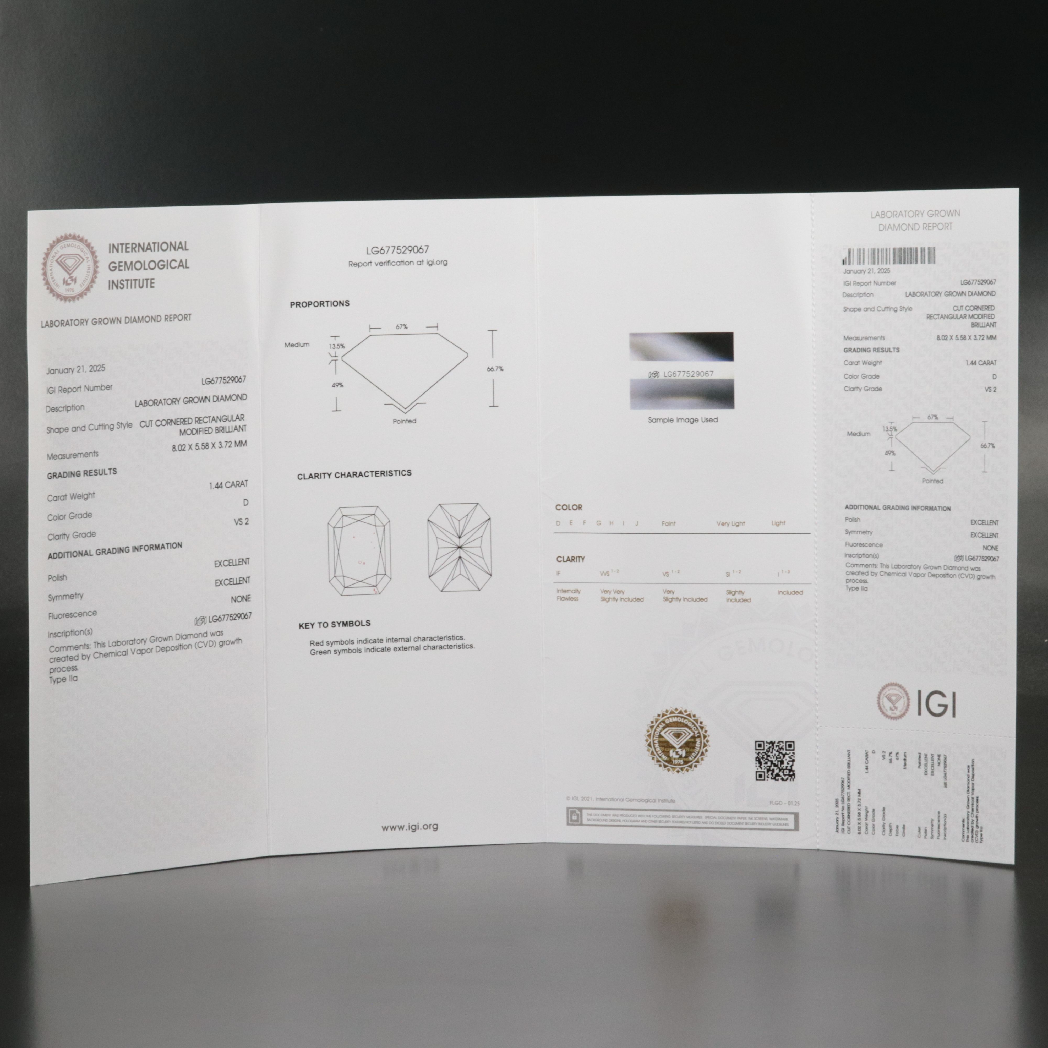 Loose 1.44 CT Lab Grown Diamond with IGI Report