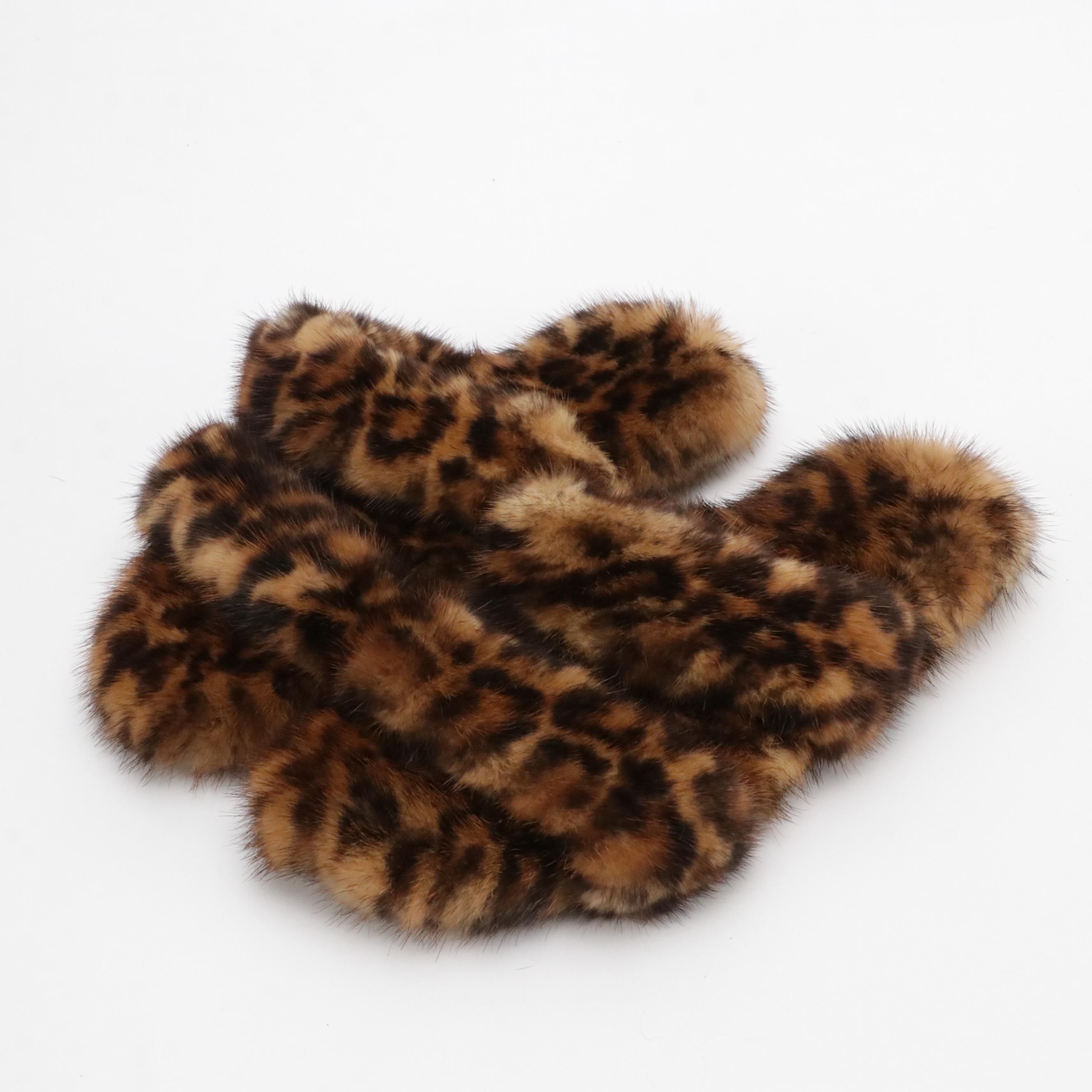 Saint Laurent Leopard Print Mink Fur Slides