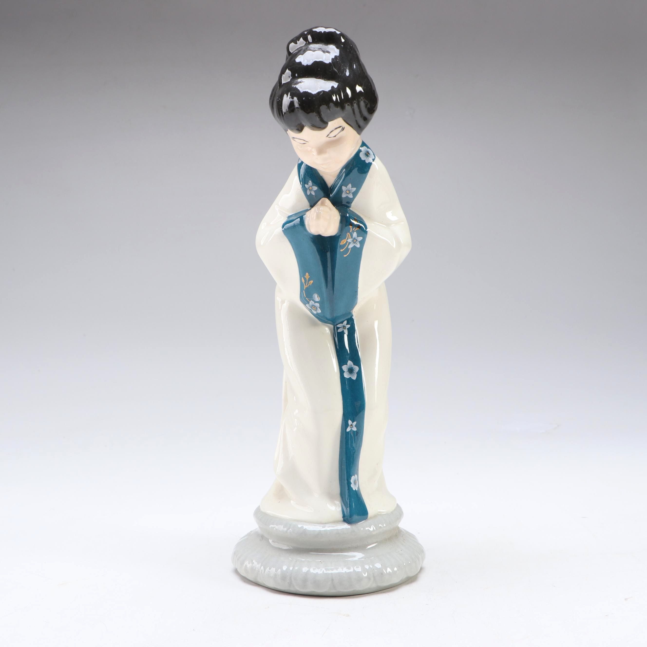 Asian Style Bowing Lady Ceramic Figurine