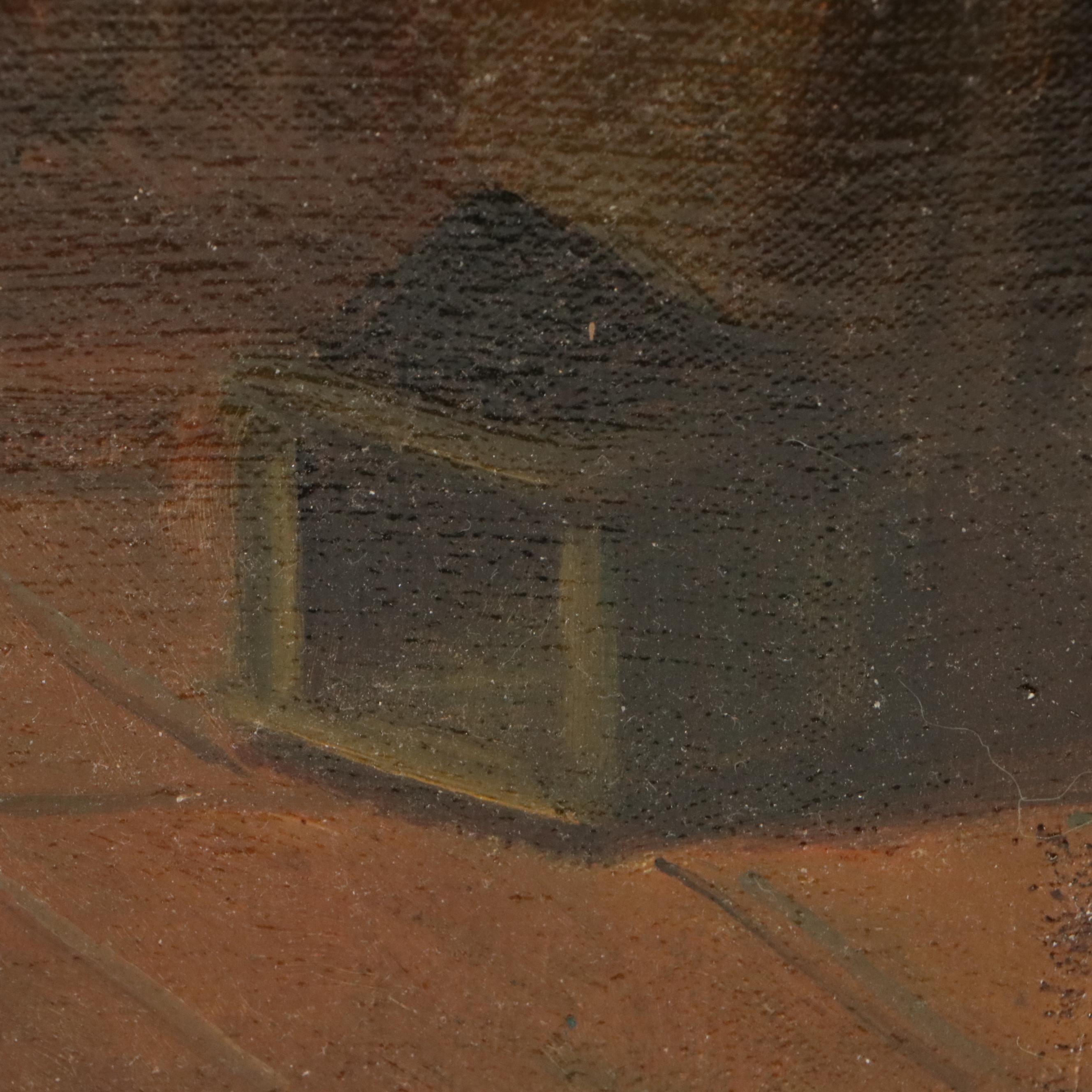 Dutch Kitchen Interior Oil Painting of Woman Stitching, Circa 1885