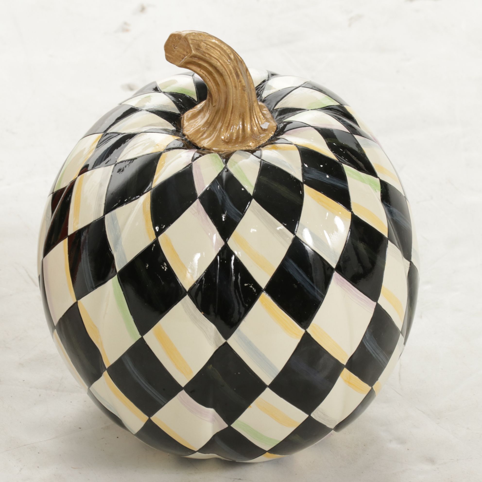 MacKenzie-Childs Courtly Check and Orange Stripe Centerpiece Pumpkins