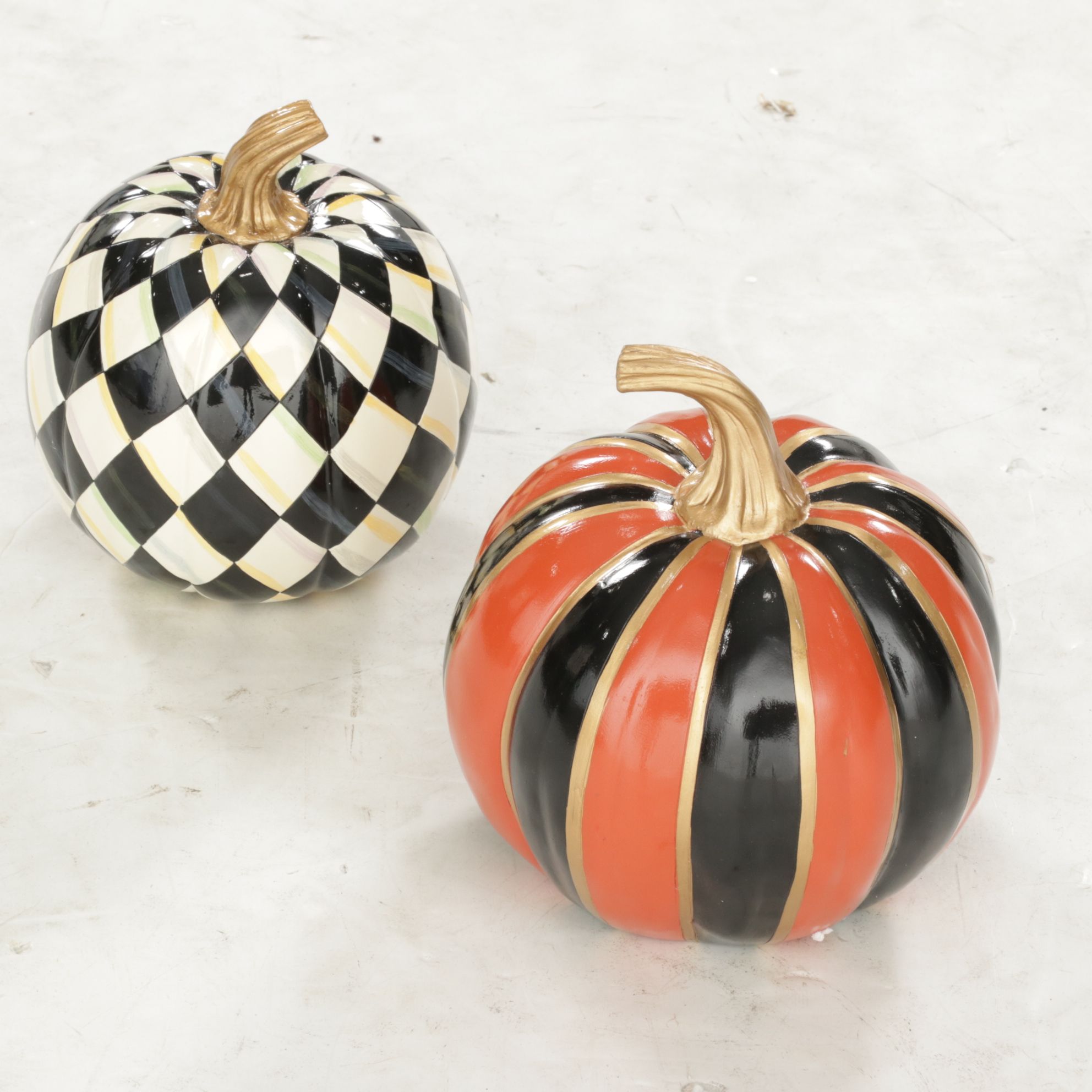 MacKenzie-Childs Courtly Check and Orange Stripe Centerpiece Pumpkins