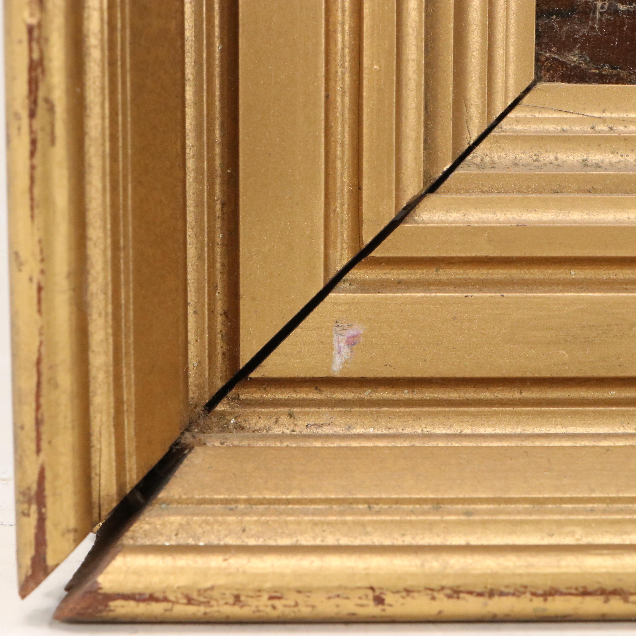 Dutch Kitchen Interior Oil Painting of Woman Stitching, Circa 1885