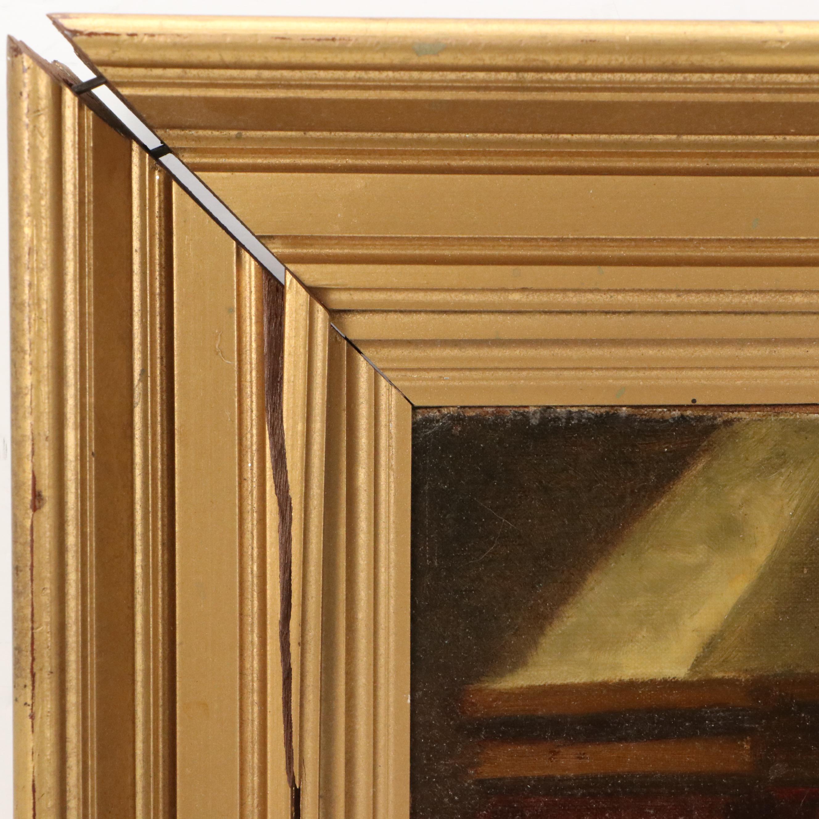 Dutch Kitchen Interior Oil Painting of Woman Stitching, Circa 1885