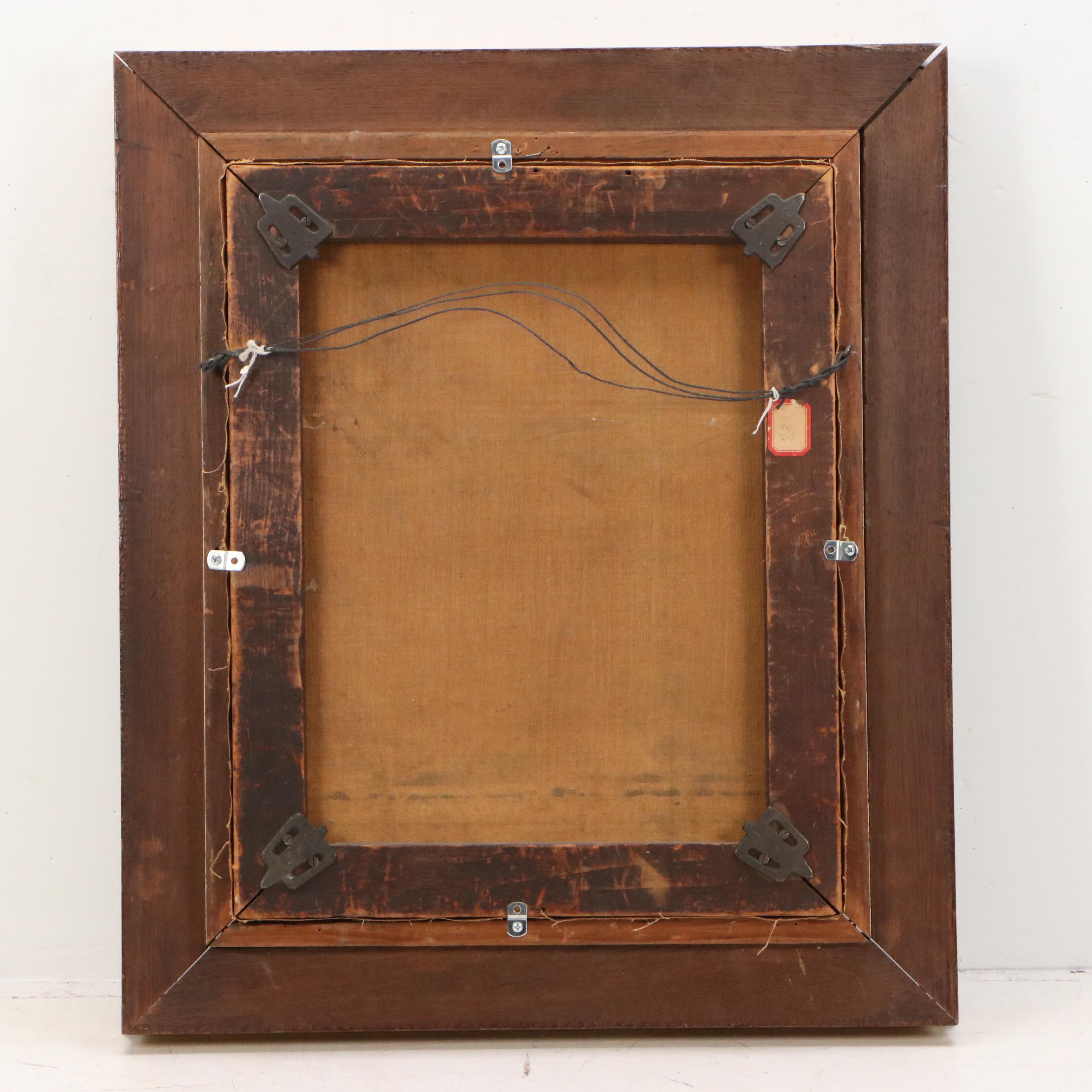 Dutch Kitchen Interior Oil Painting of Woman Stitching, Circa 1885