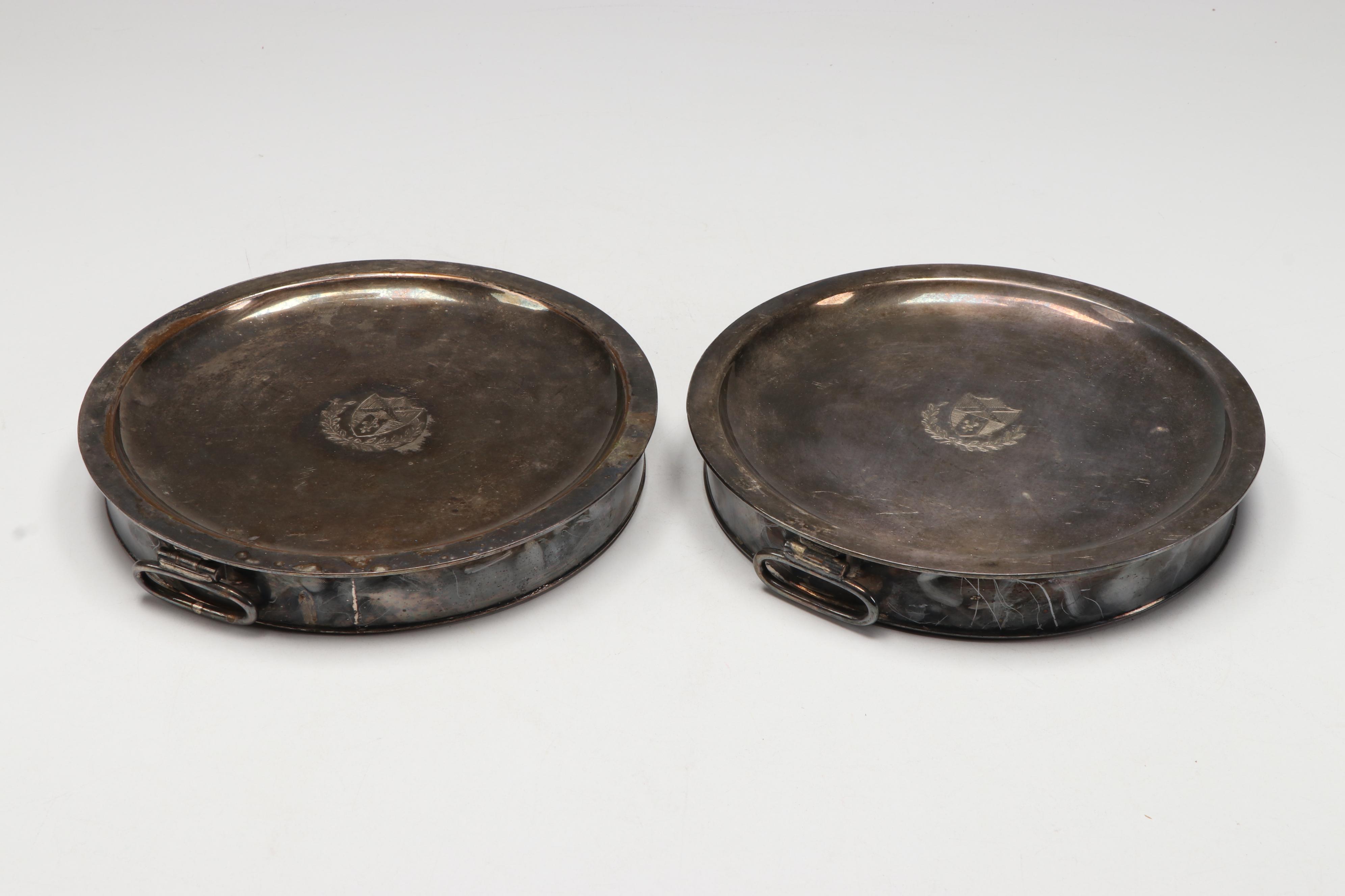 E. & J.B. Dutch Nickel Tray with Silver Plate Homan Pitcher and Other Tableware