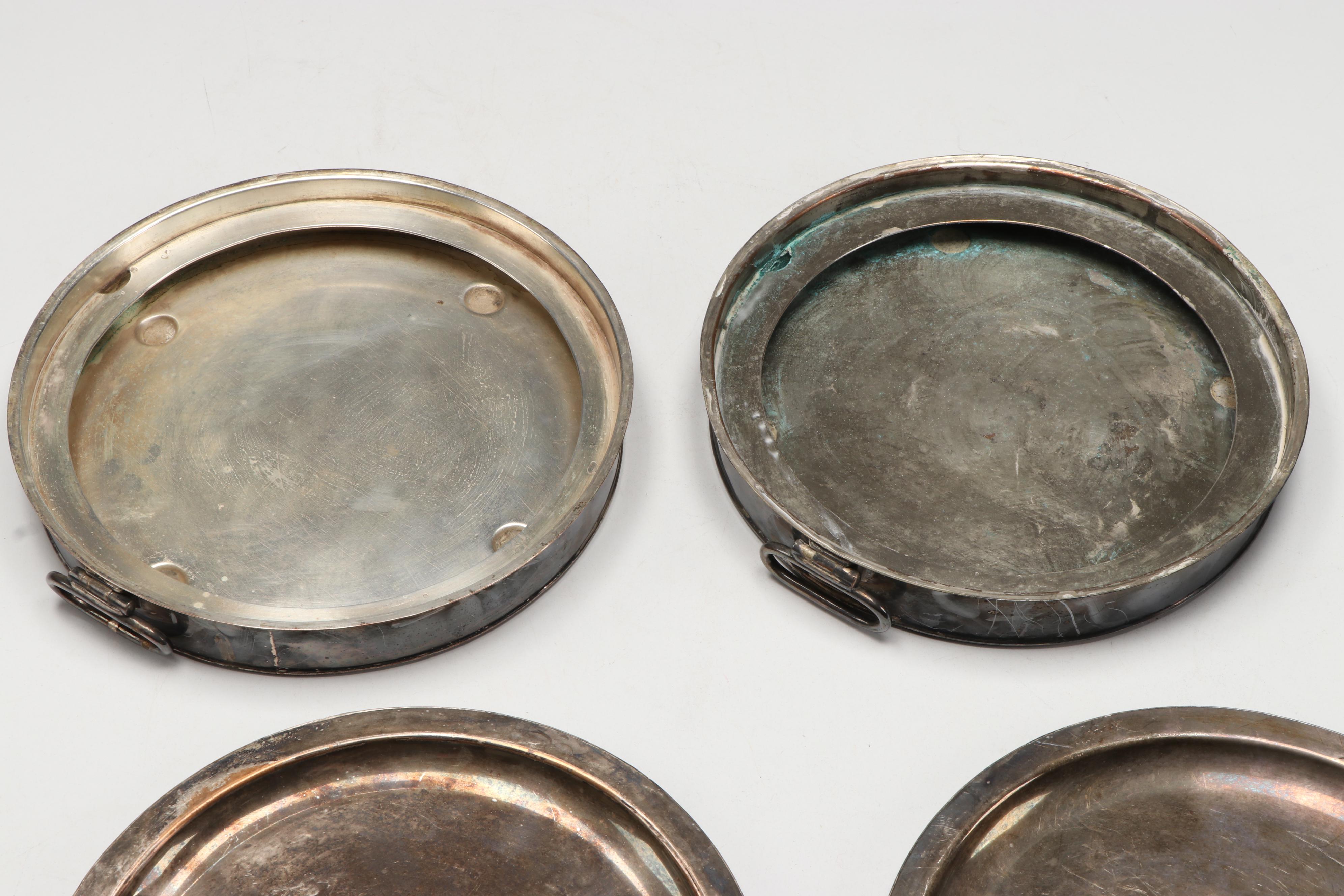 E. & J.B. Dutch Nickel Tray with Silver Plate Homan Pitcher and Other Tableware