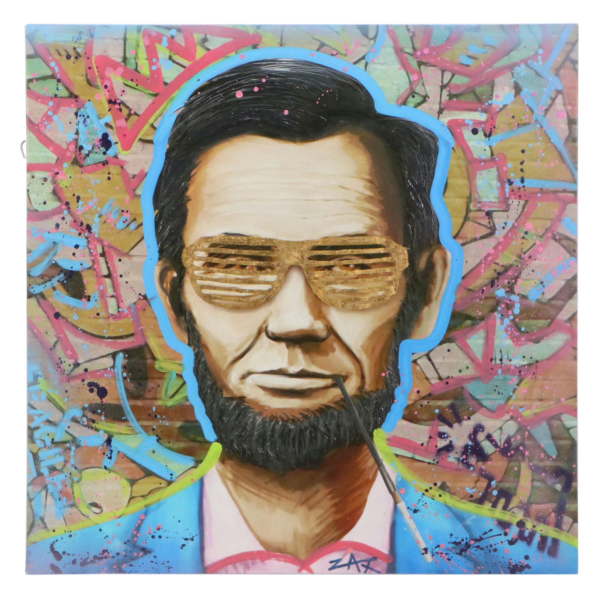 E.M. Zax Mixed Media Abstract Composition of Abraham Lincoln