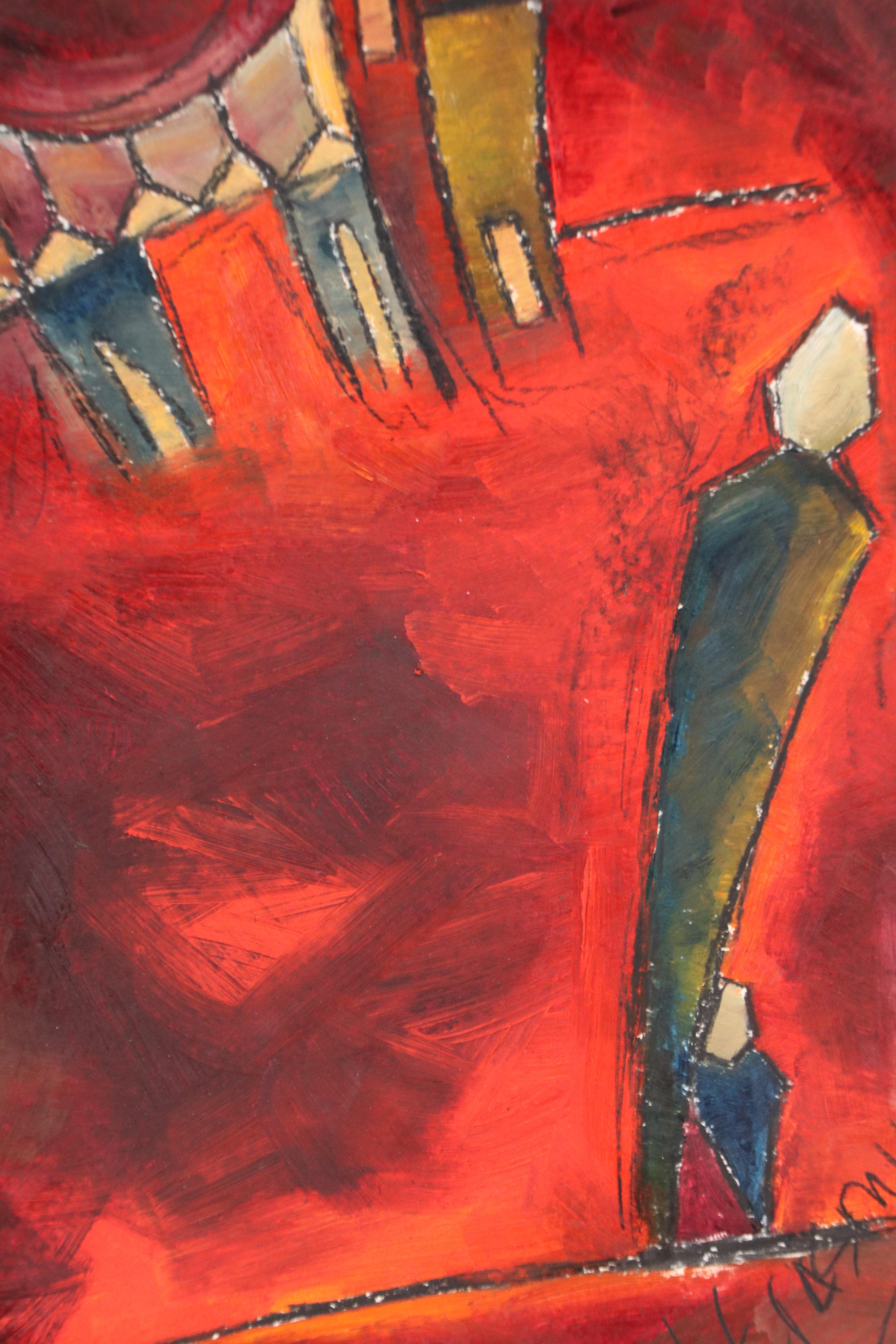 Erasmus Mixed Media Paintings of Figure Near Bridge, Circa 2010