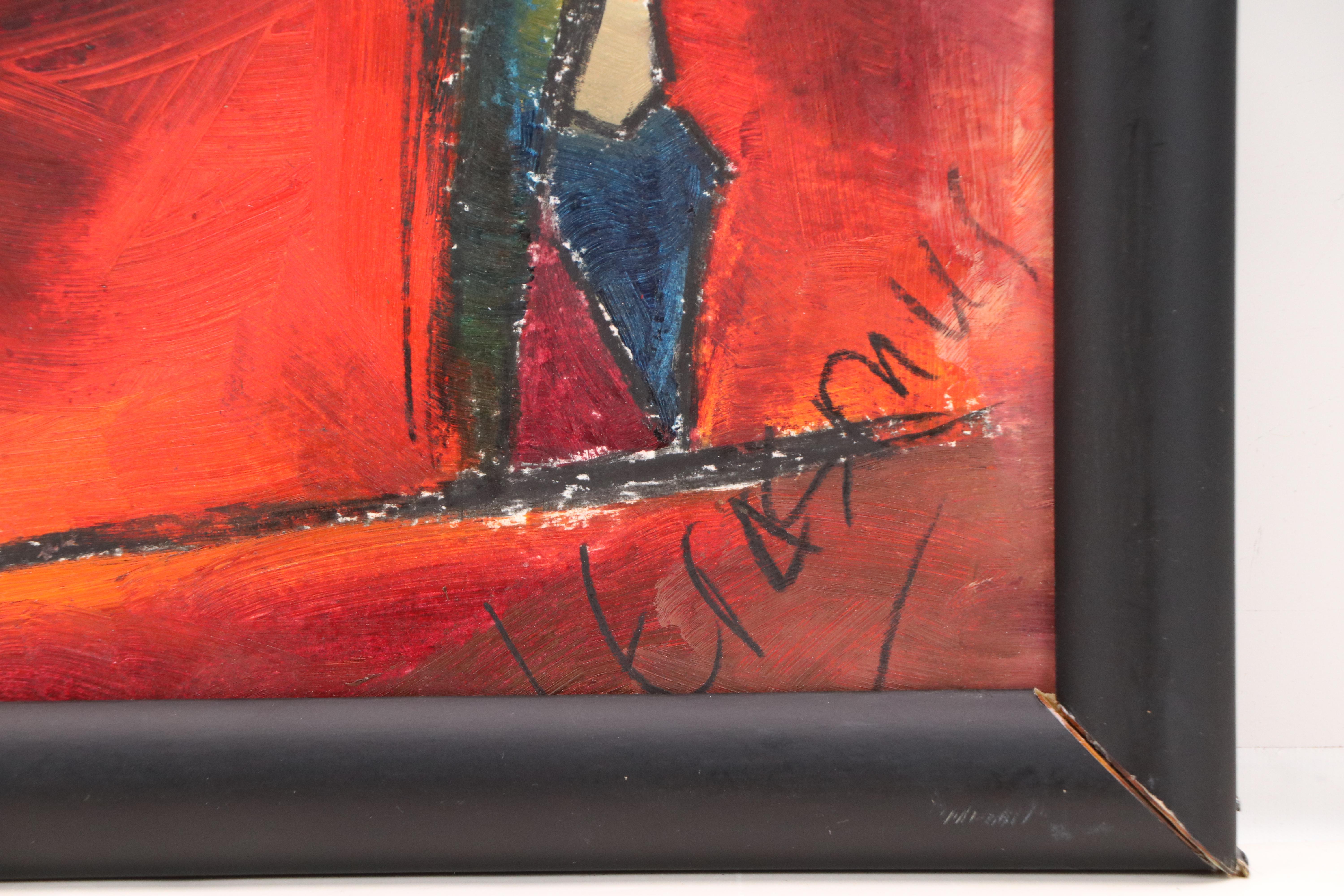 Erasmus Mixed Media Paintings of Figure Near Bridge, Circa 2010