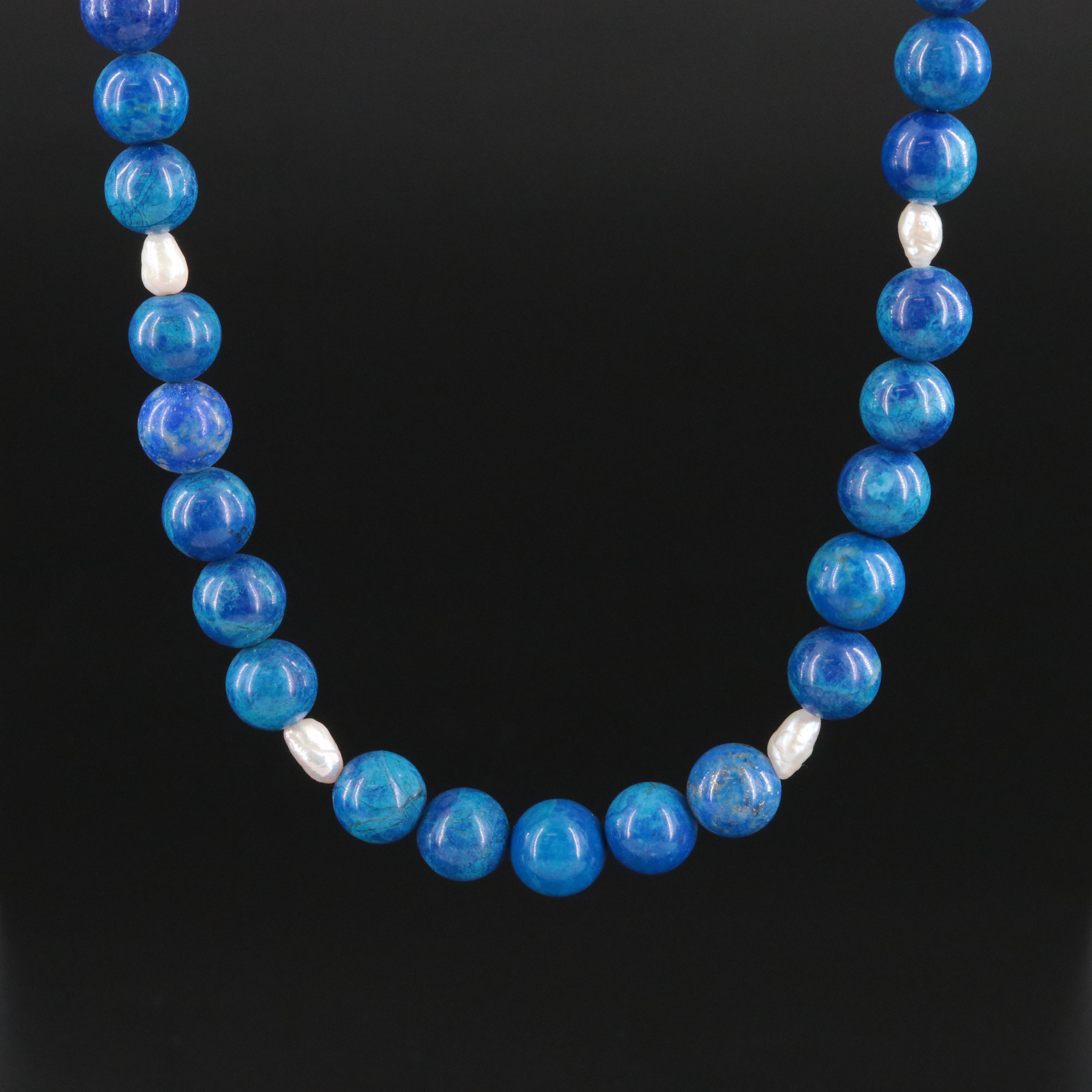 Lapis Lazuli and Pearl Necklace with 14K Clasp