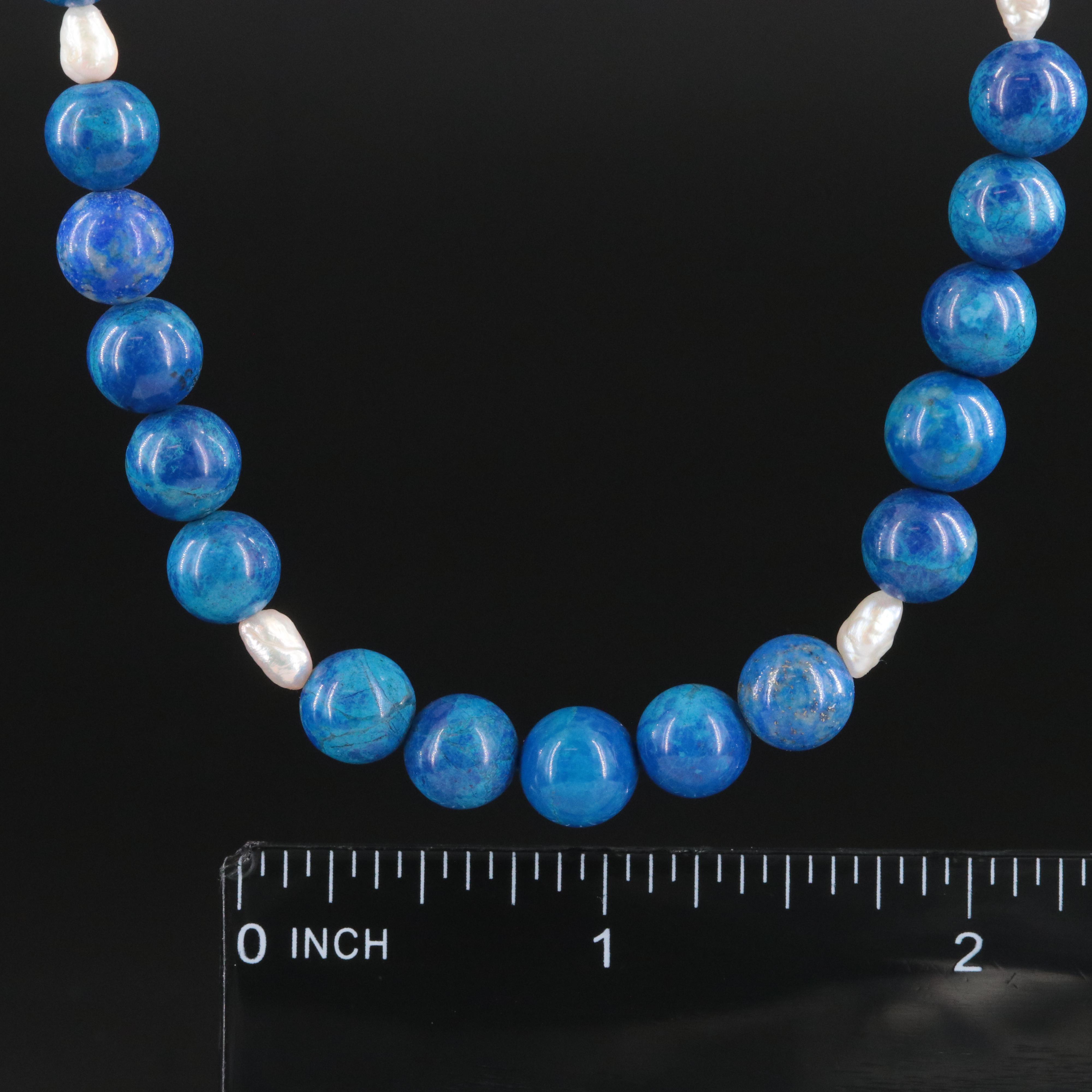 Lapis Lazuli and Pearl Necklace with 14K Clasp