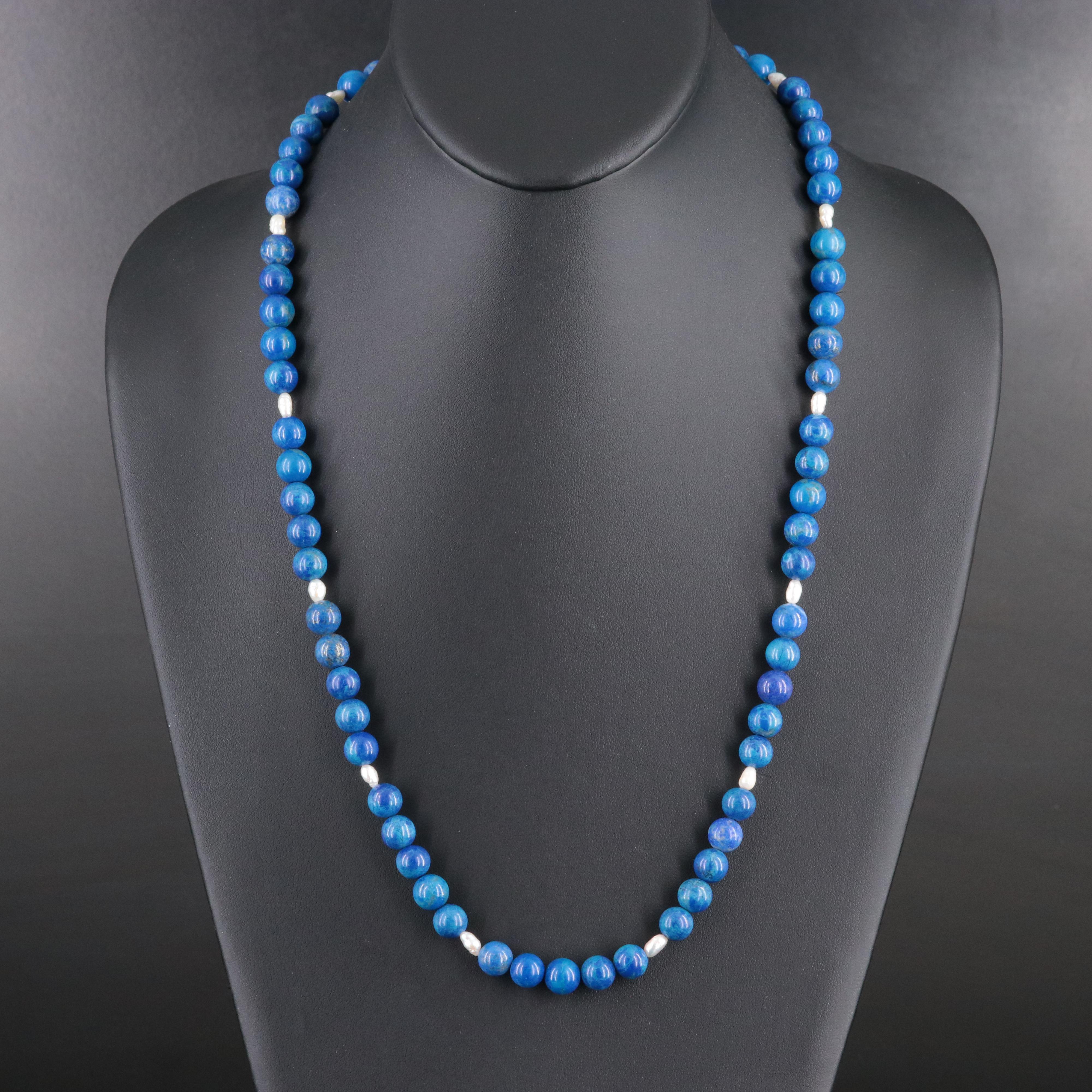 Lapis Lazuli and Pearl Necklace with 14K Clasp