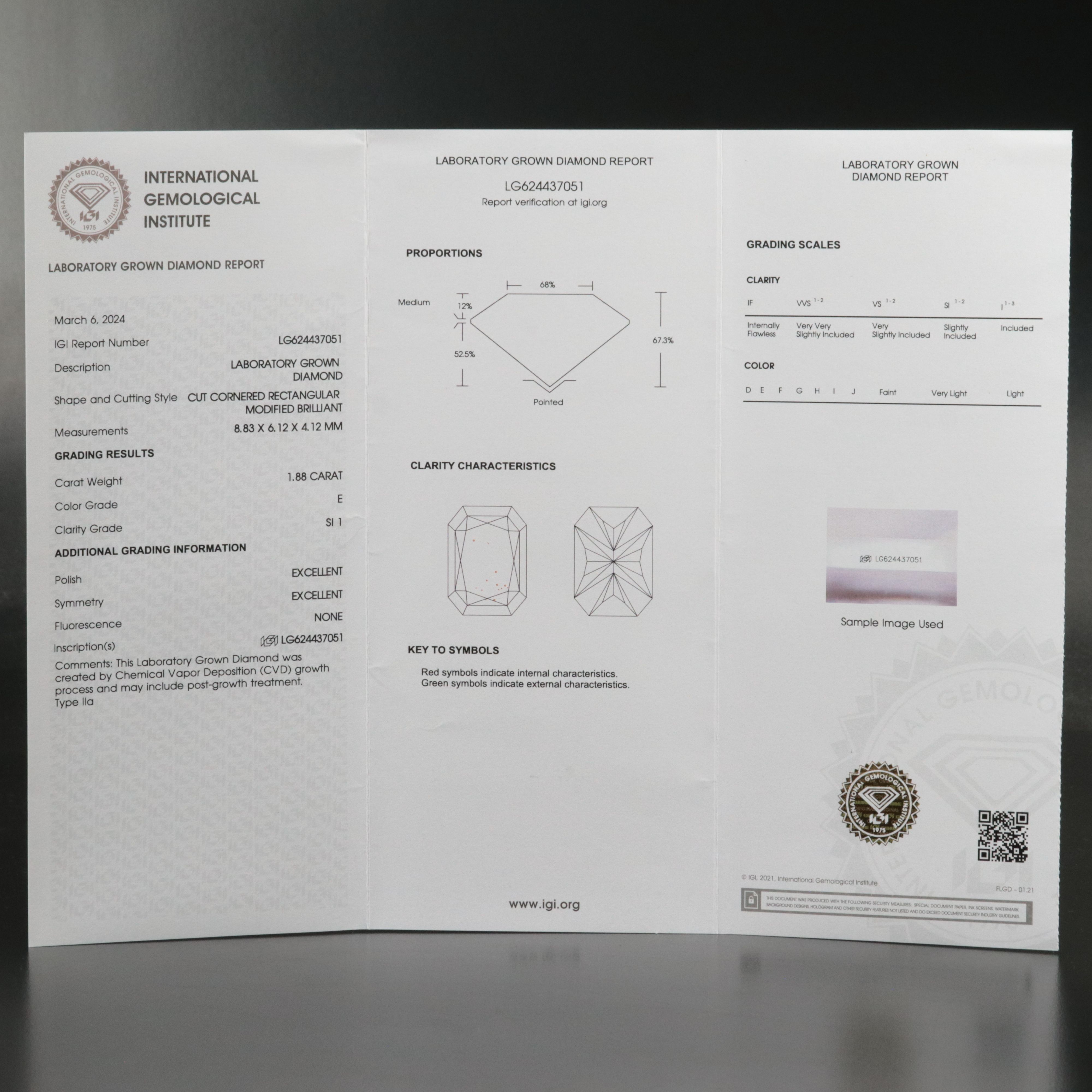 Loose 1.88 CT Lab Grown Diamond with IGI Report