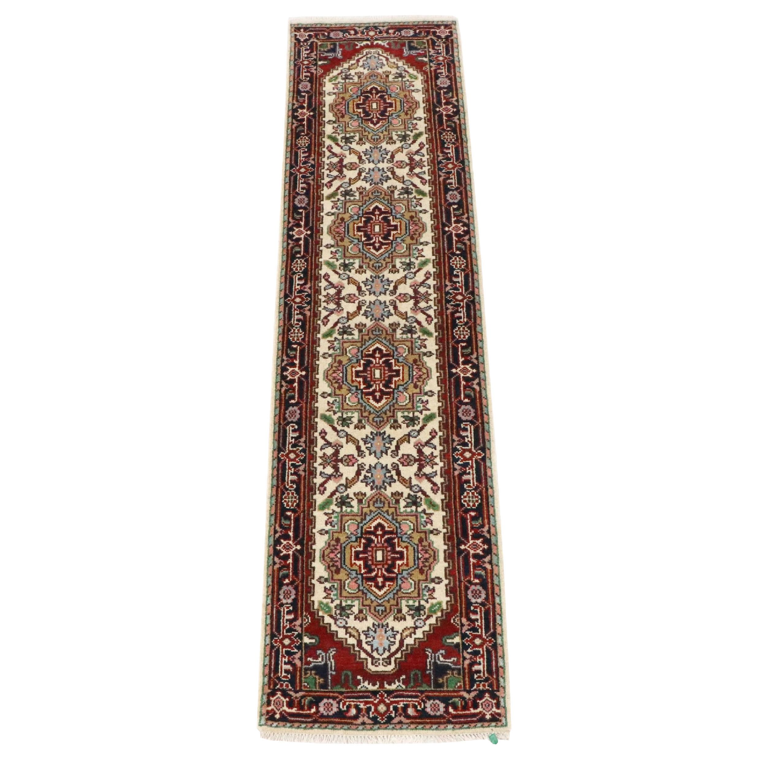 2'7 x 10'11 Hand-Knotted Indo-Persian Serapi Carpet Runner