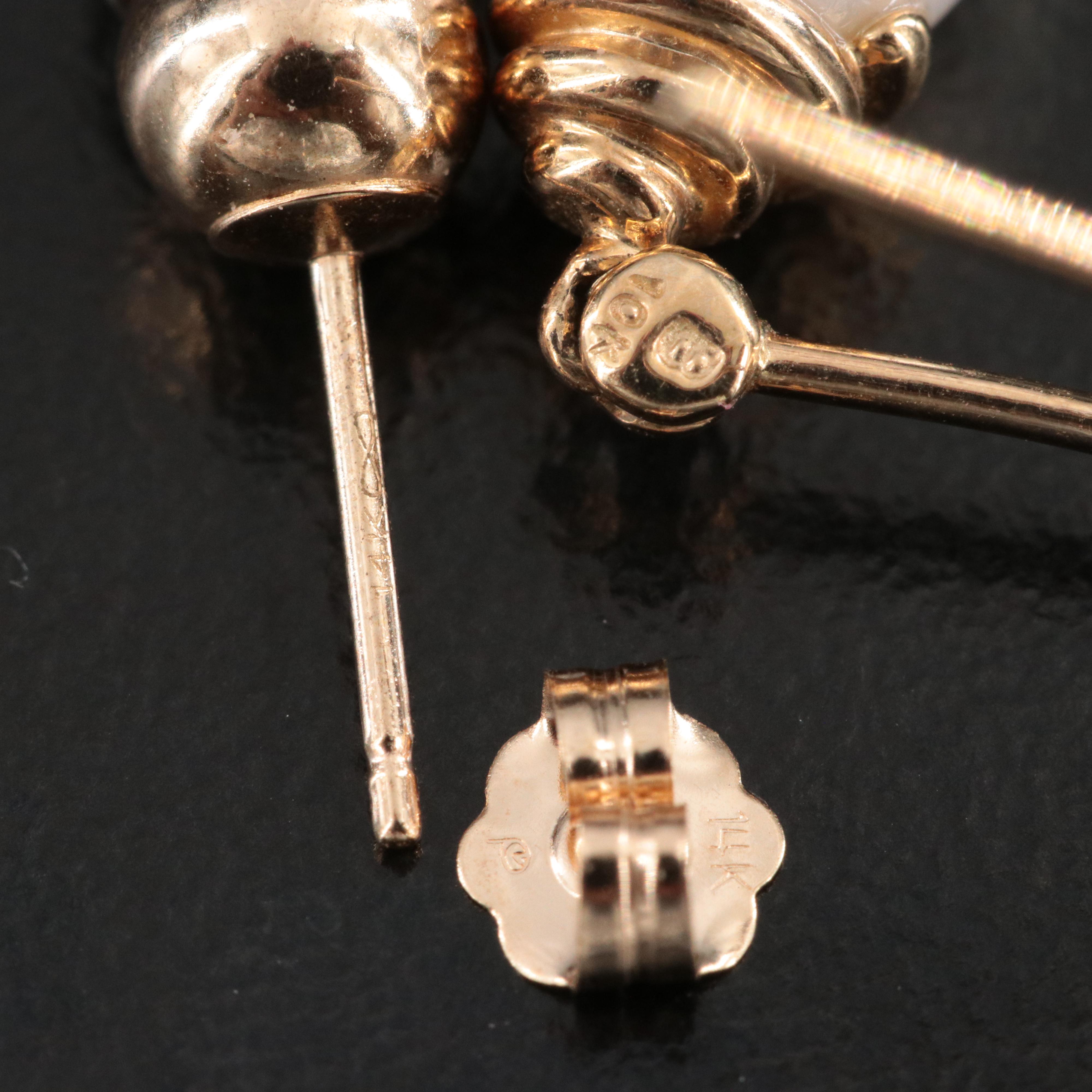 10K Diamond and Pearl Drop and 14K Sphere Stud Earrings