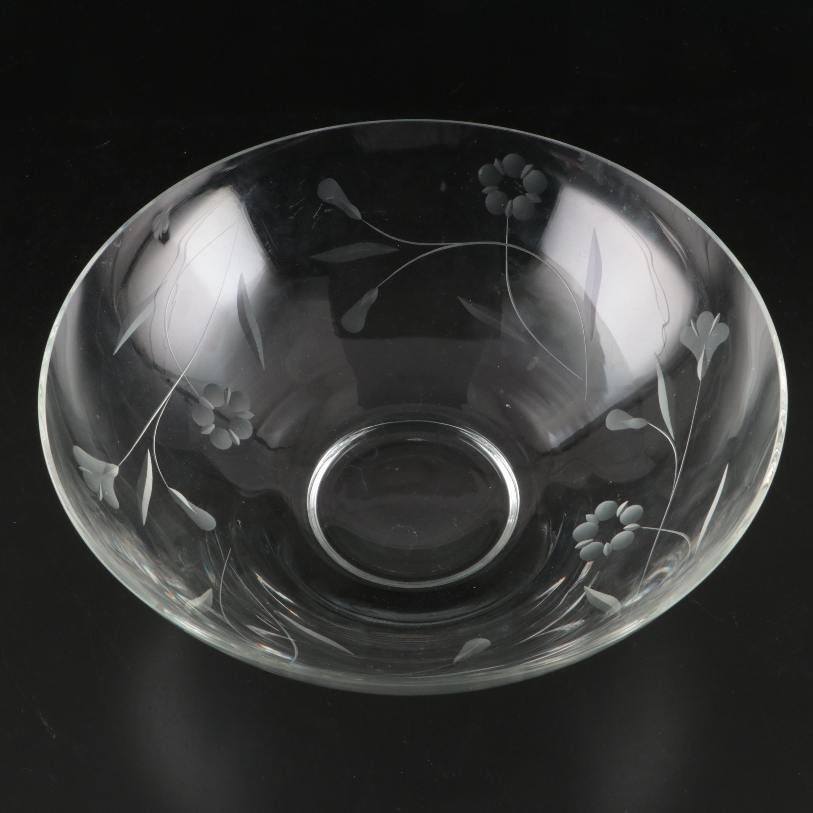 Floral Etched Glass Bowl
