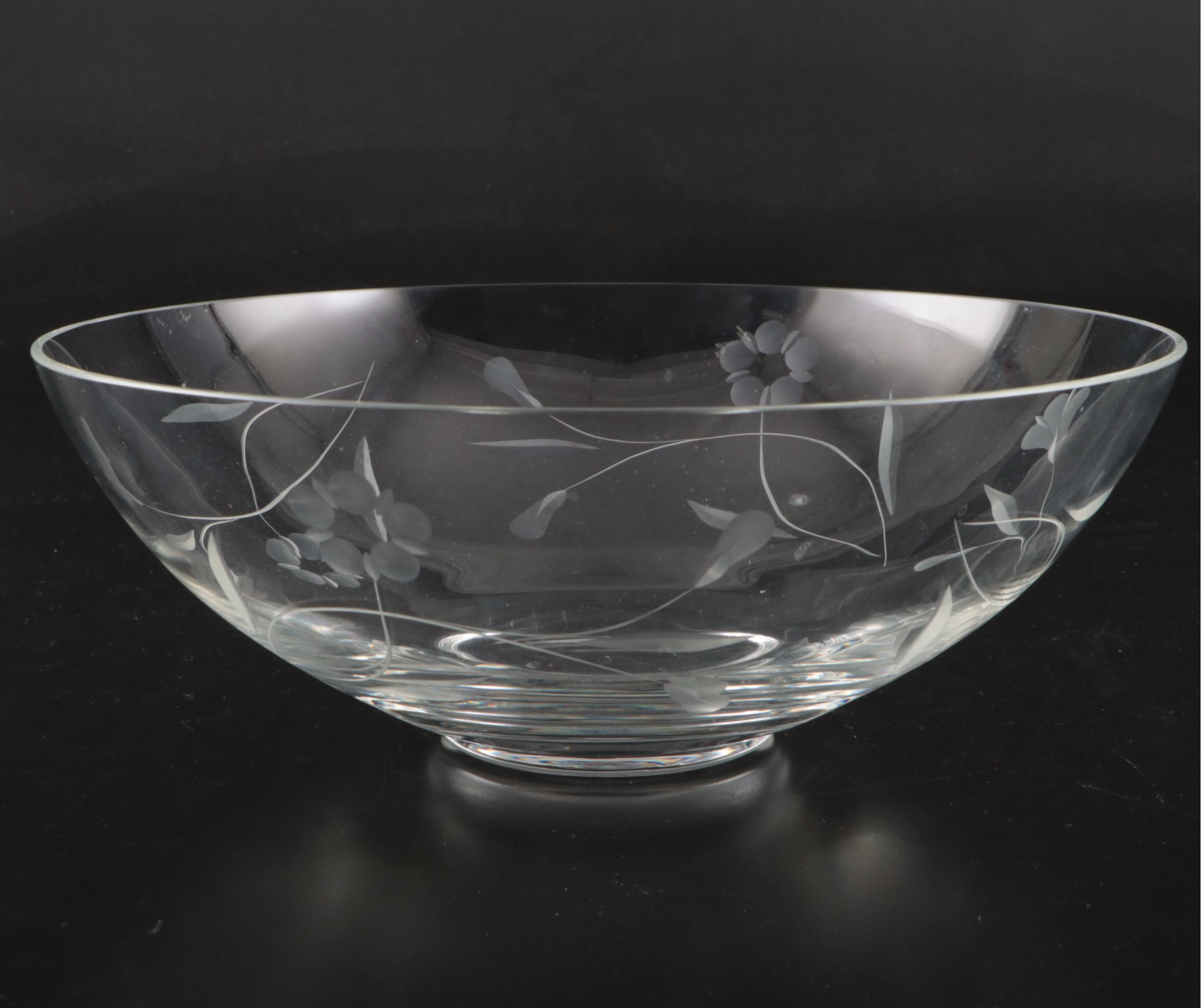 Floral Etched Glass Bowl